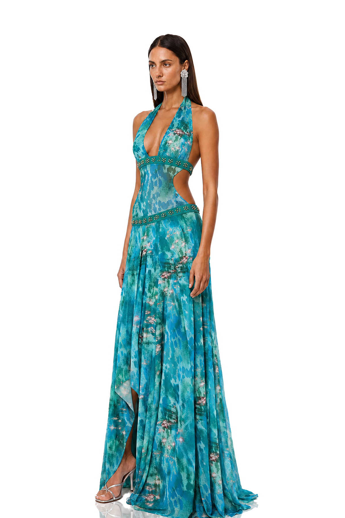 Hadiza Halter Neck Teal Maxi Dress