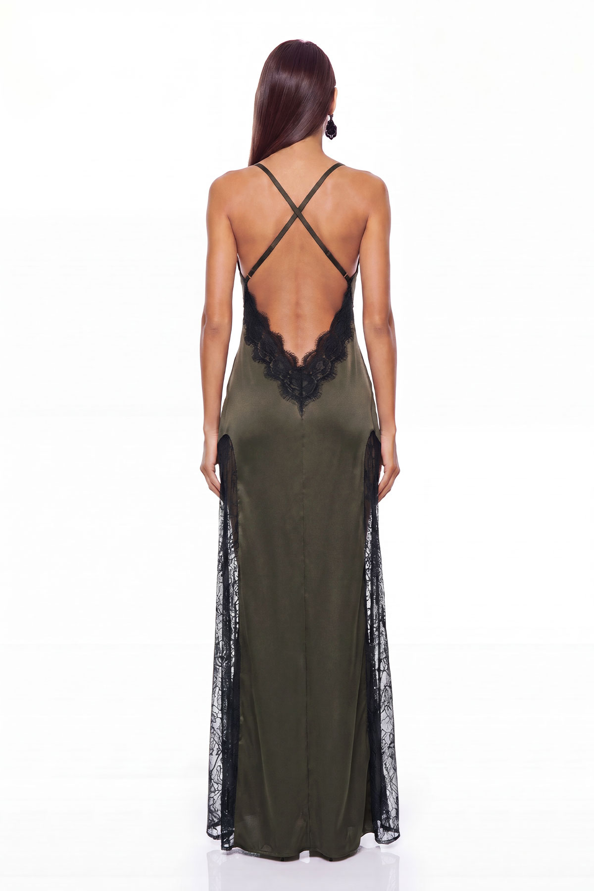 Hadriana Plunge Lace Maxi Dress