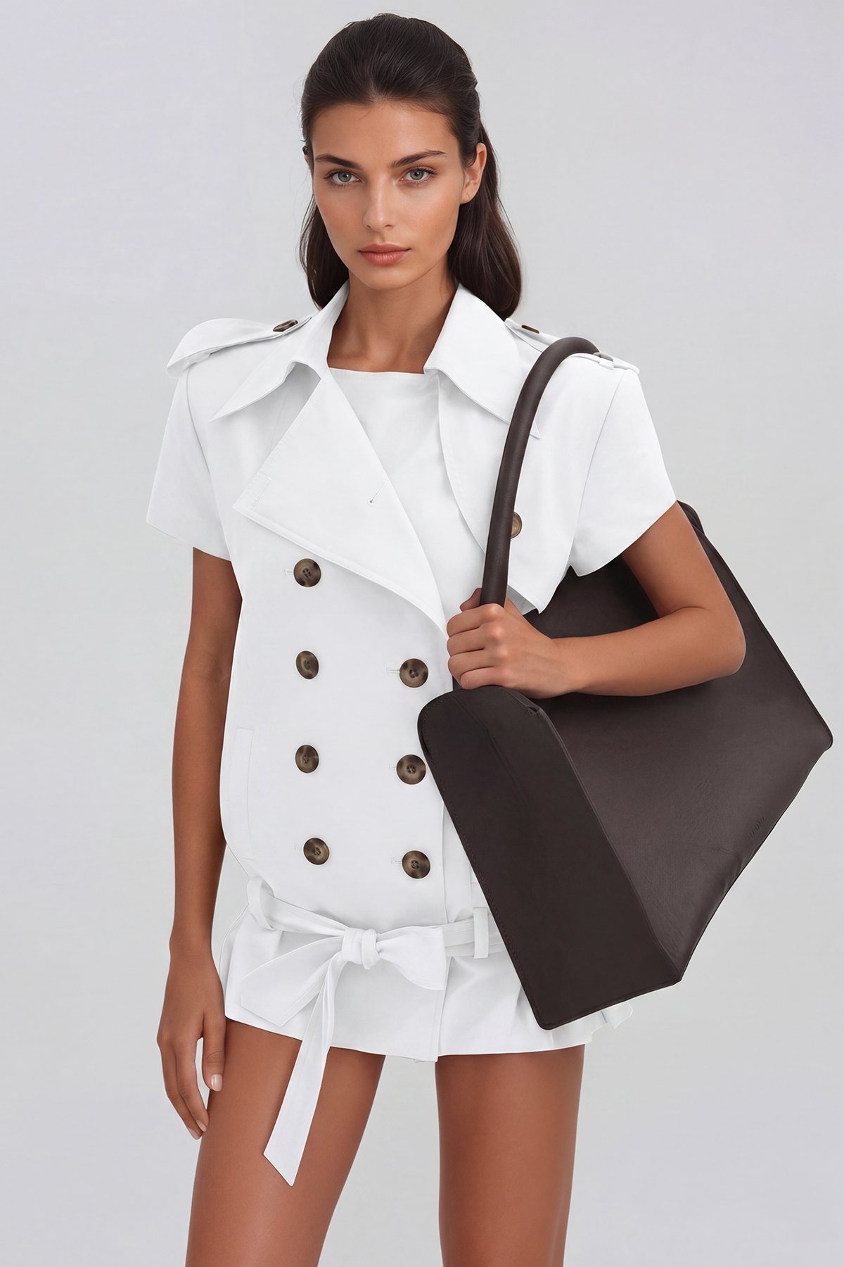 Hadubert Double Breasted Trench Coat Mini Dress In White