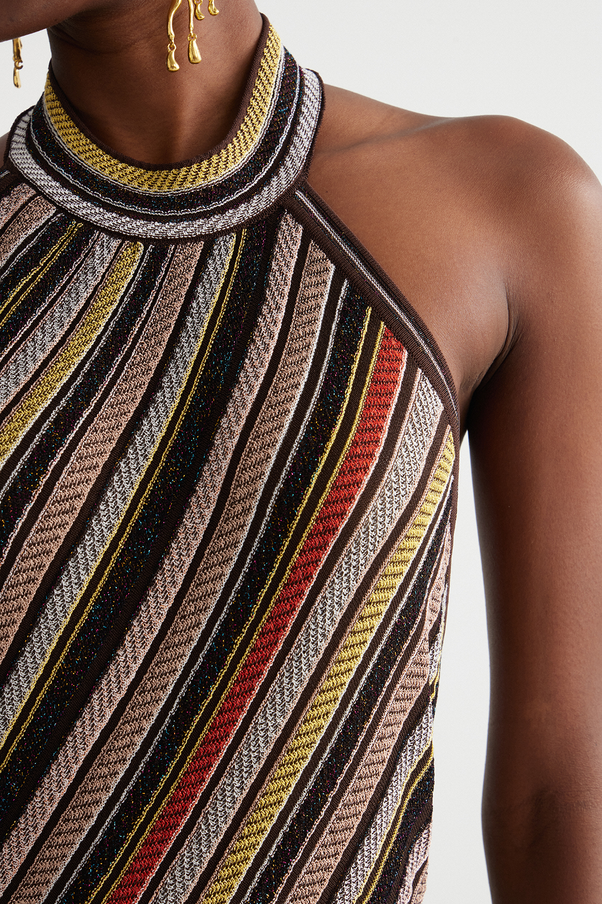 Hakob Stripe Halter Neck Knit Maxi Dress