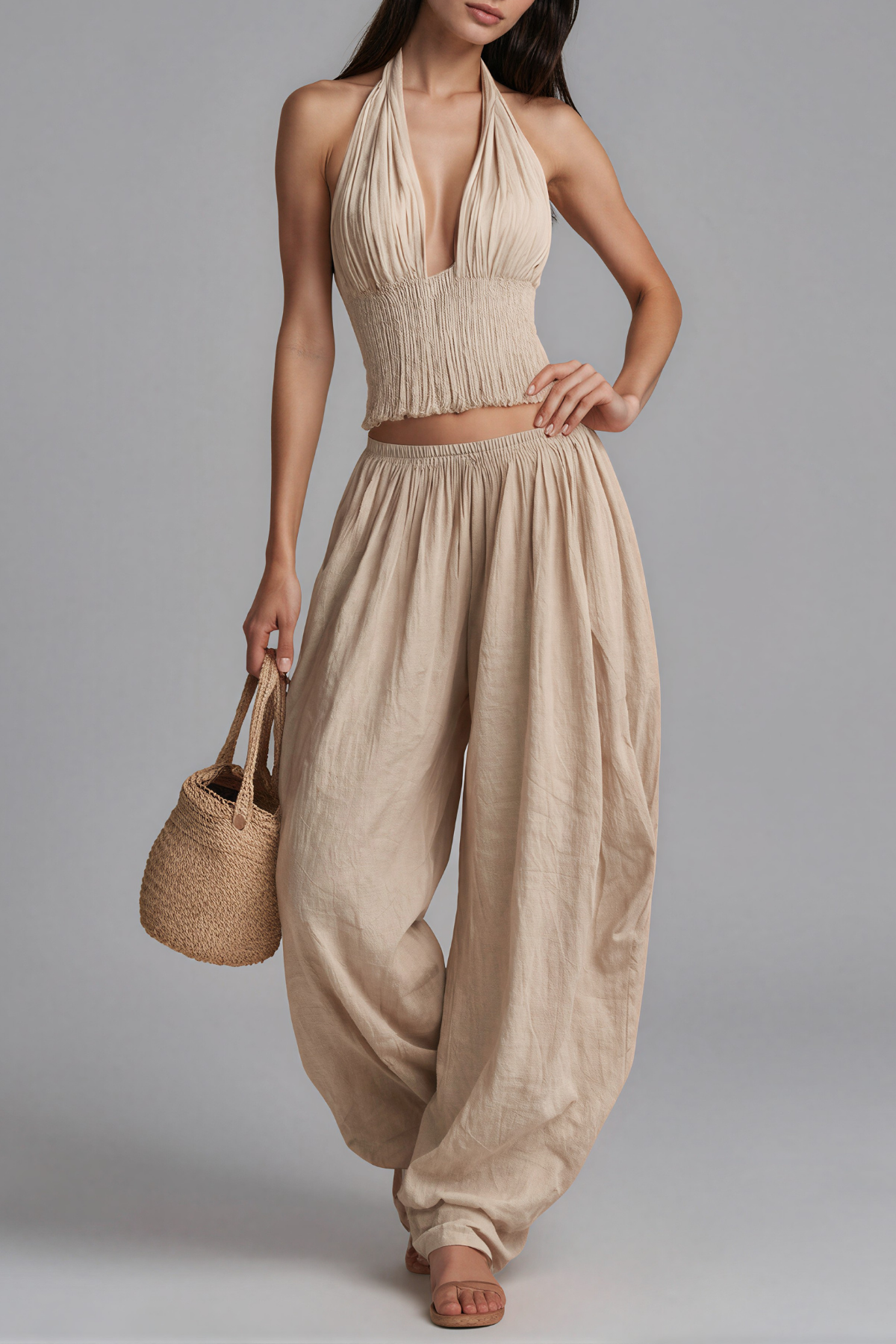 Hale Linen Halter Harem Pants Set