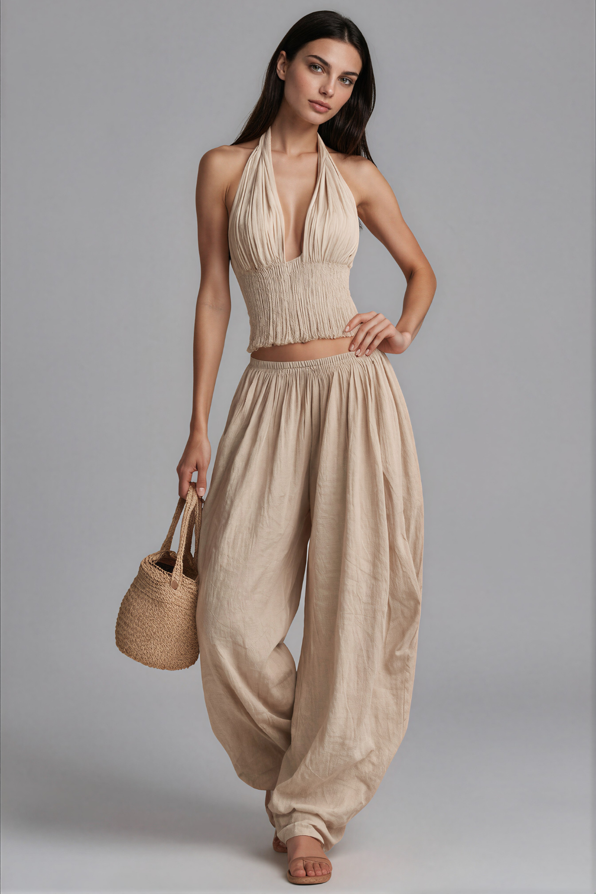 Hale Linen Halter Harem Pants Set
