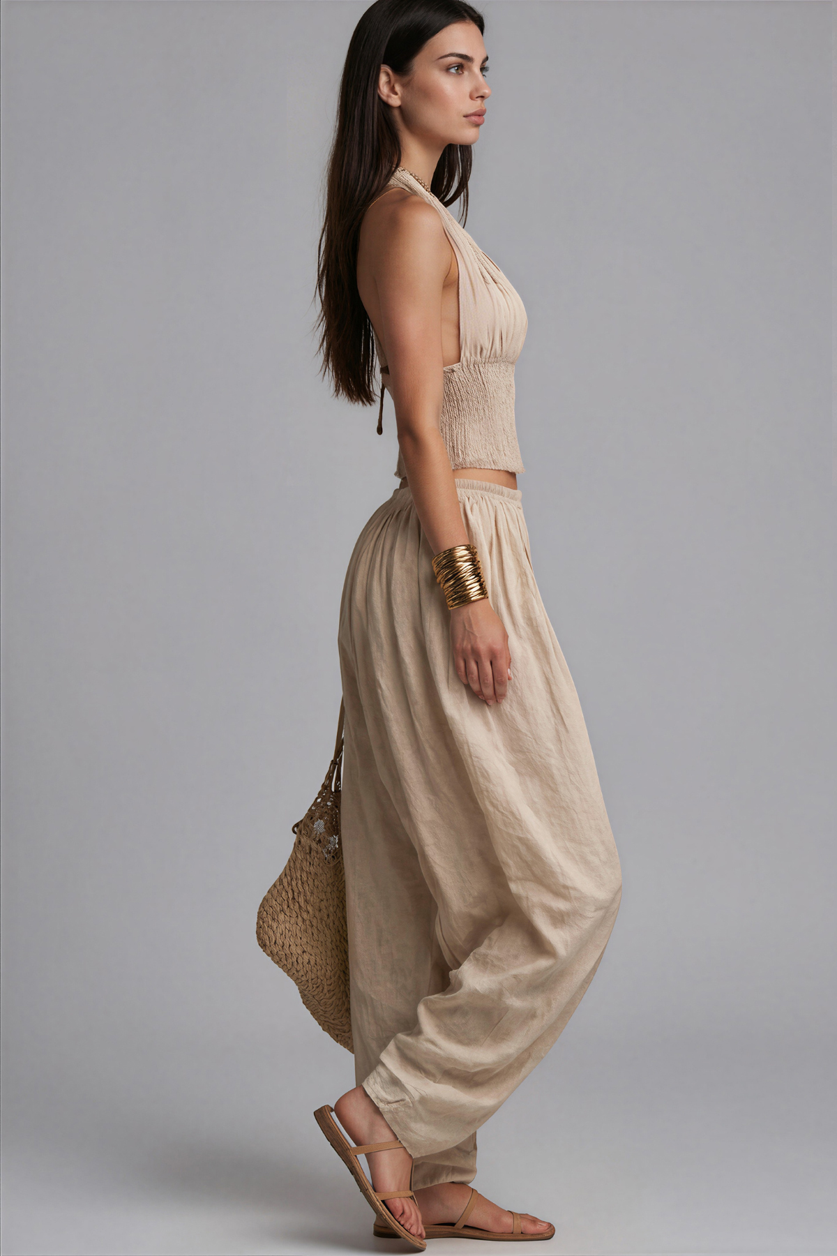 Hale Linen Halter Harem Pants Set