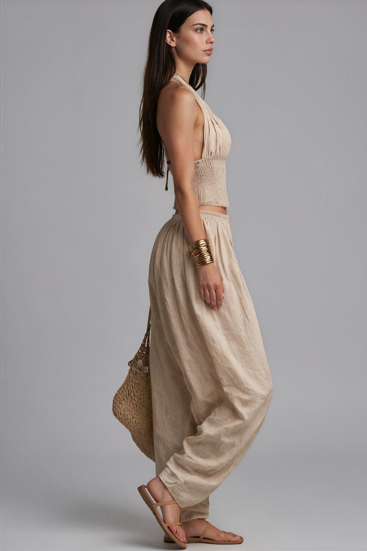 Hale Linen Halter Harem Pants Set