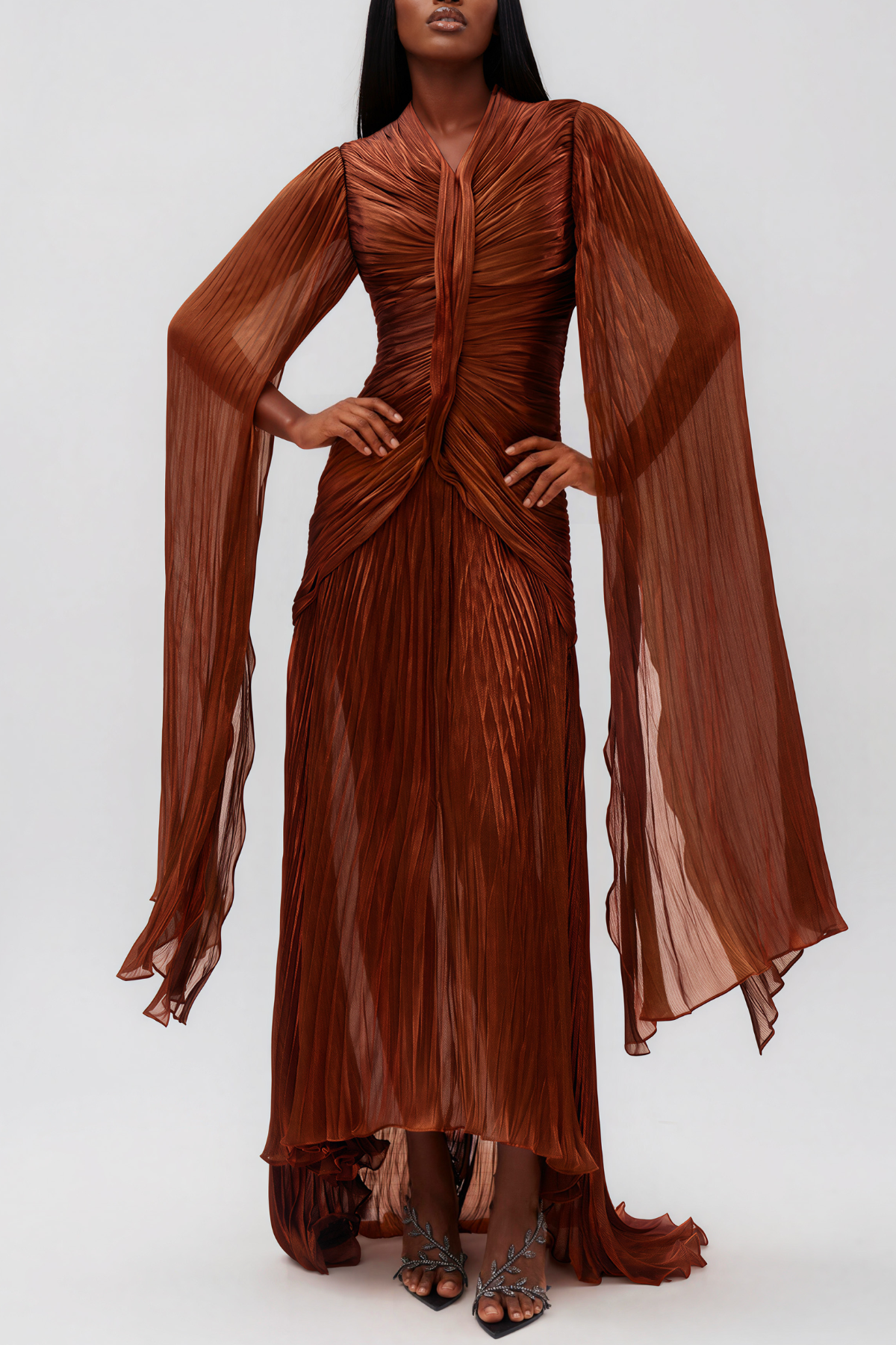 Hamnet Cape Sleeve Ruch Maxi Dress
