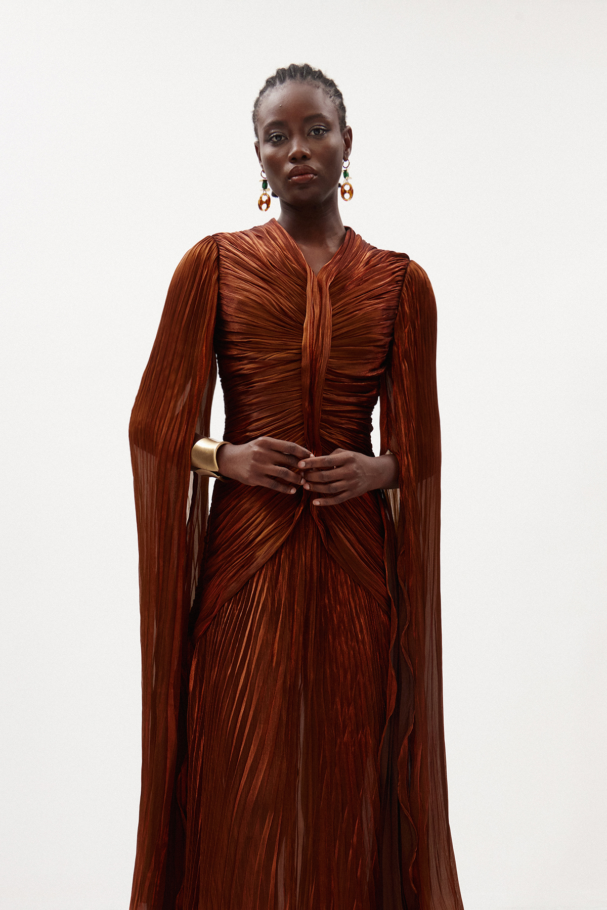 Hamnet Cape Sleeve Ruch Maxi Dress
