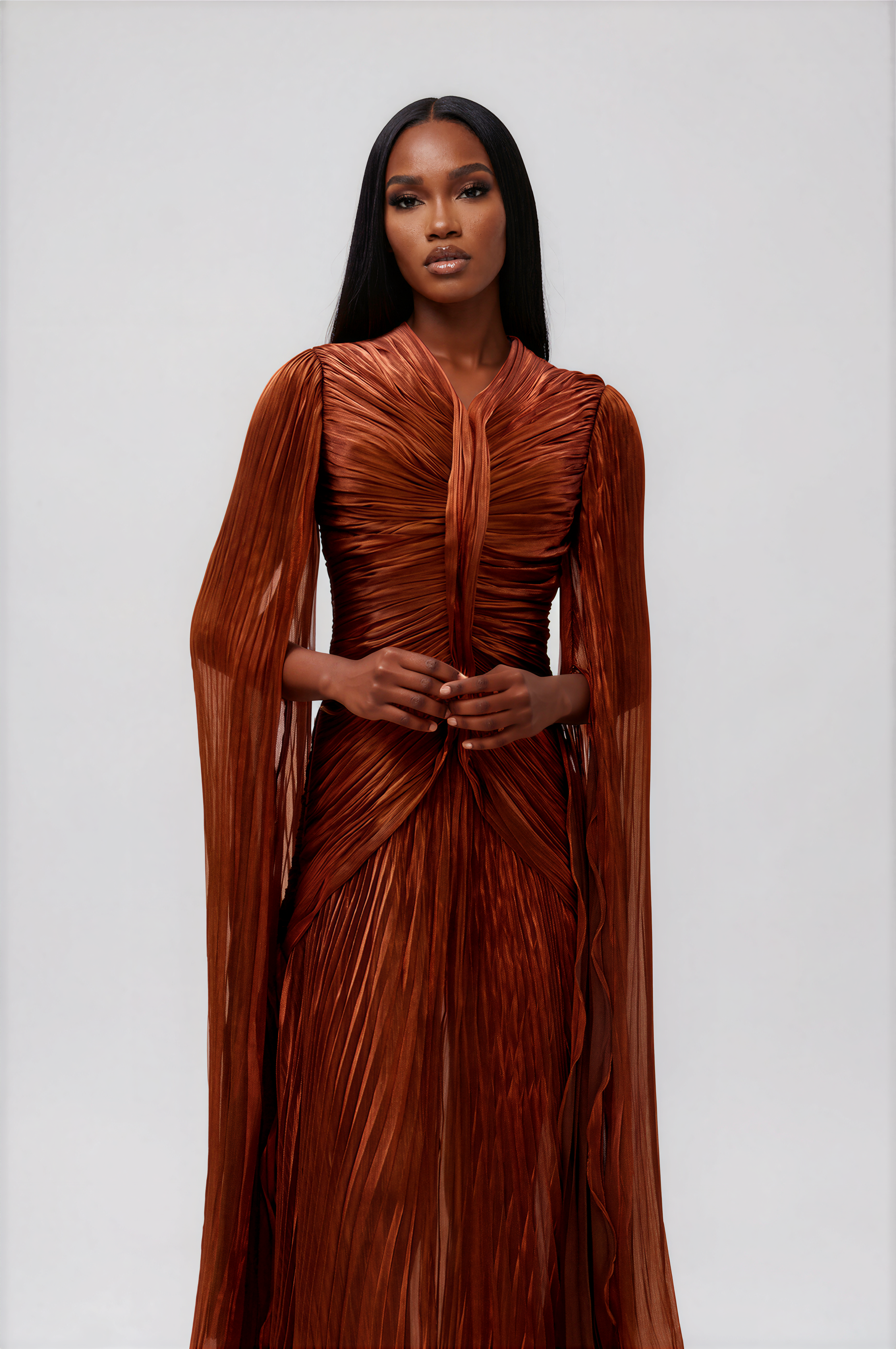 Hamnet Cape Sleeve Ruch Maxi Dress
