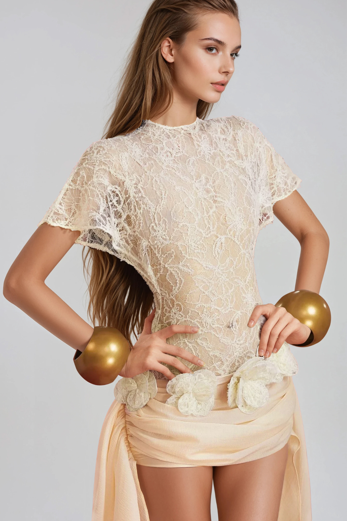 Hamo Lace Fringe Flower Mini Dress