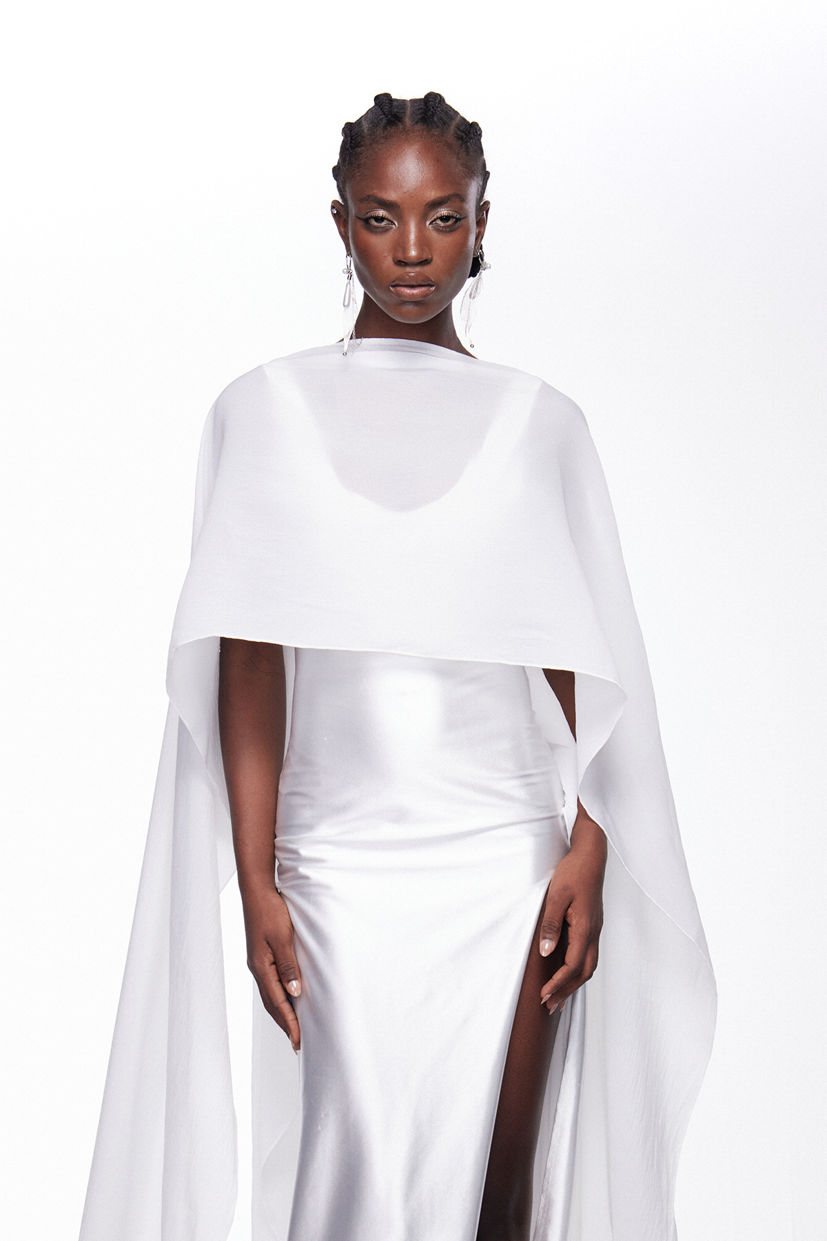 Hamon Split Shawl Satin Maxi Dress