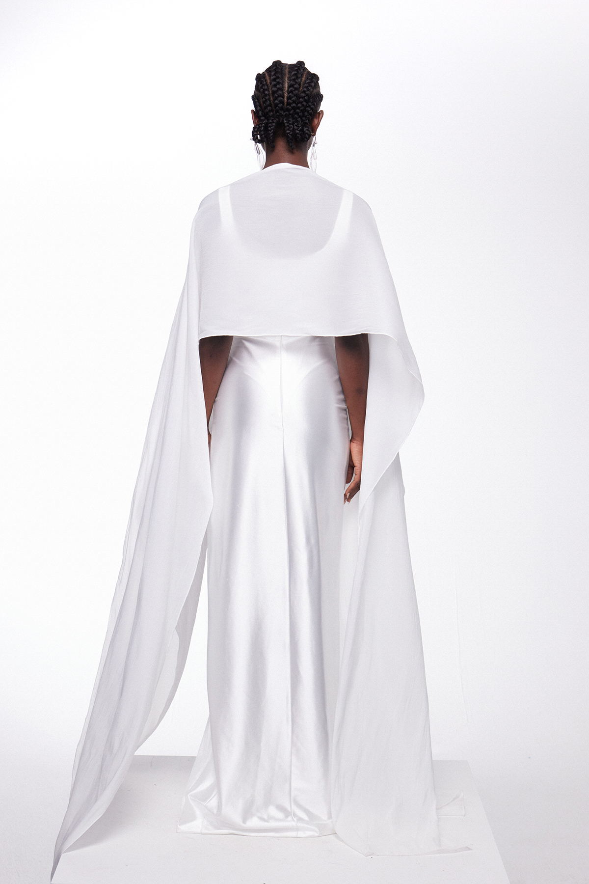 Hamon Split Shawl Satin Maxi Dress