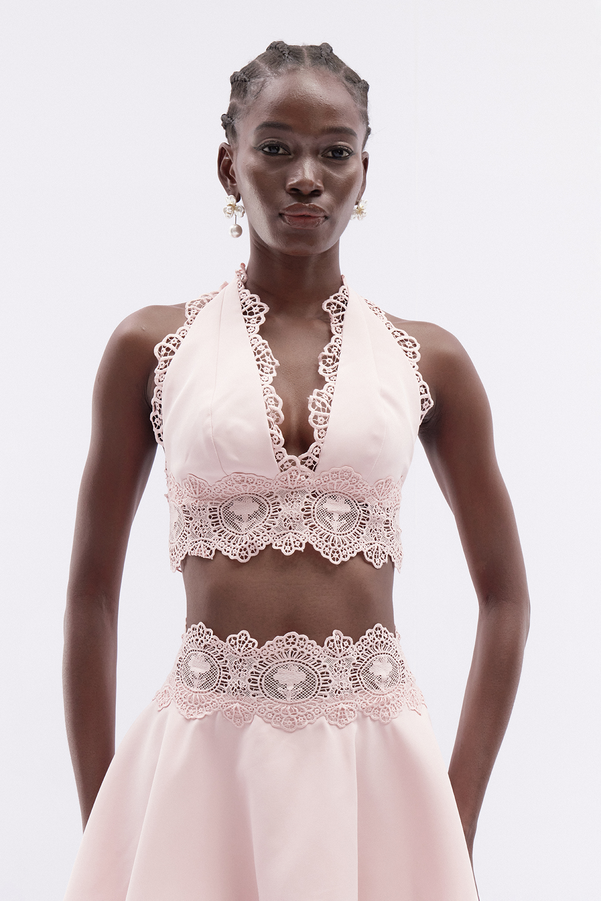 Hanieh Halter Neck Lace Floral Skirt Set