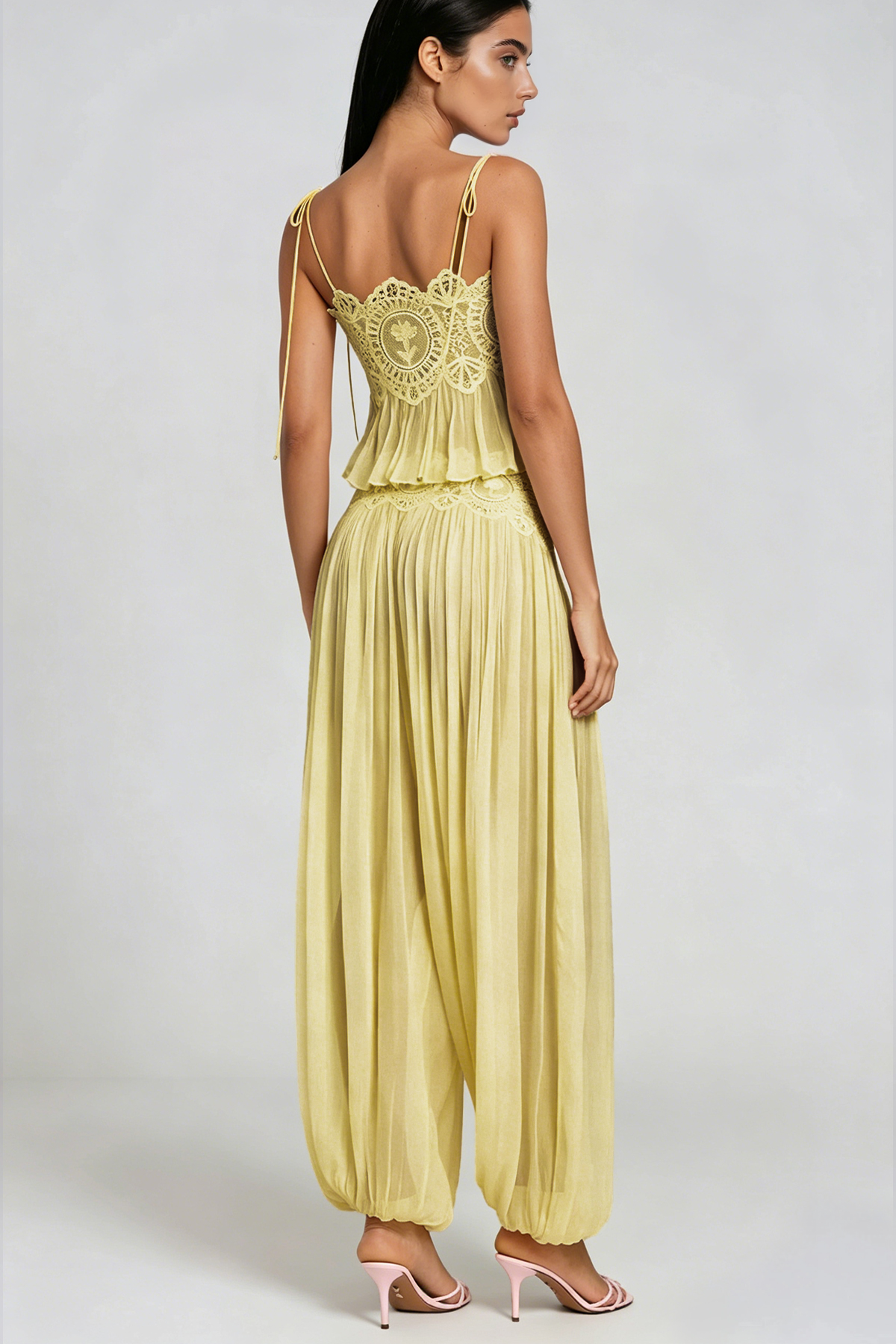 Hanieh Lace Ruch Pants Set In Yellow