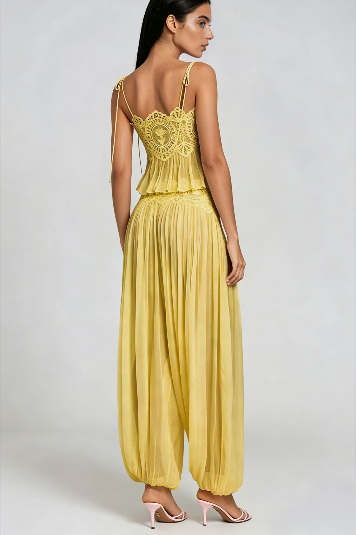 Hanieh Lace Ruch Pants Set In Yellow