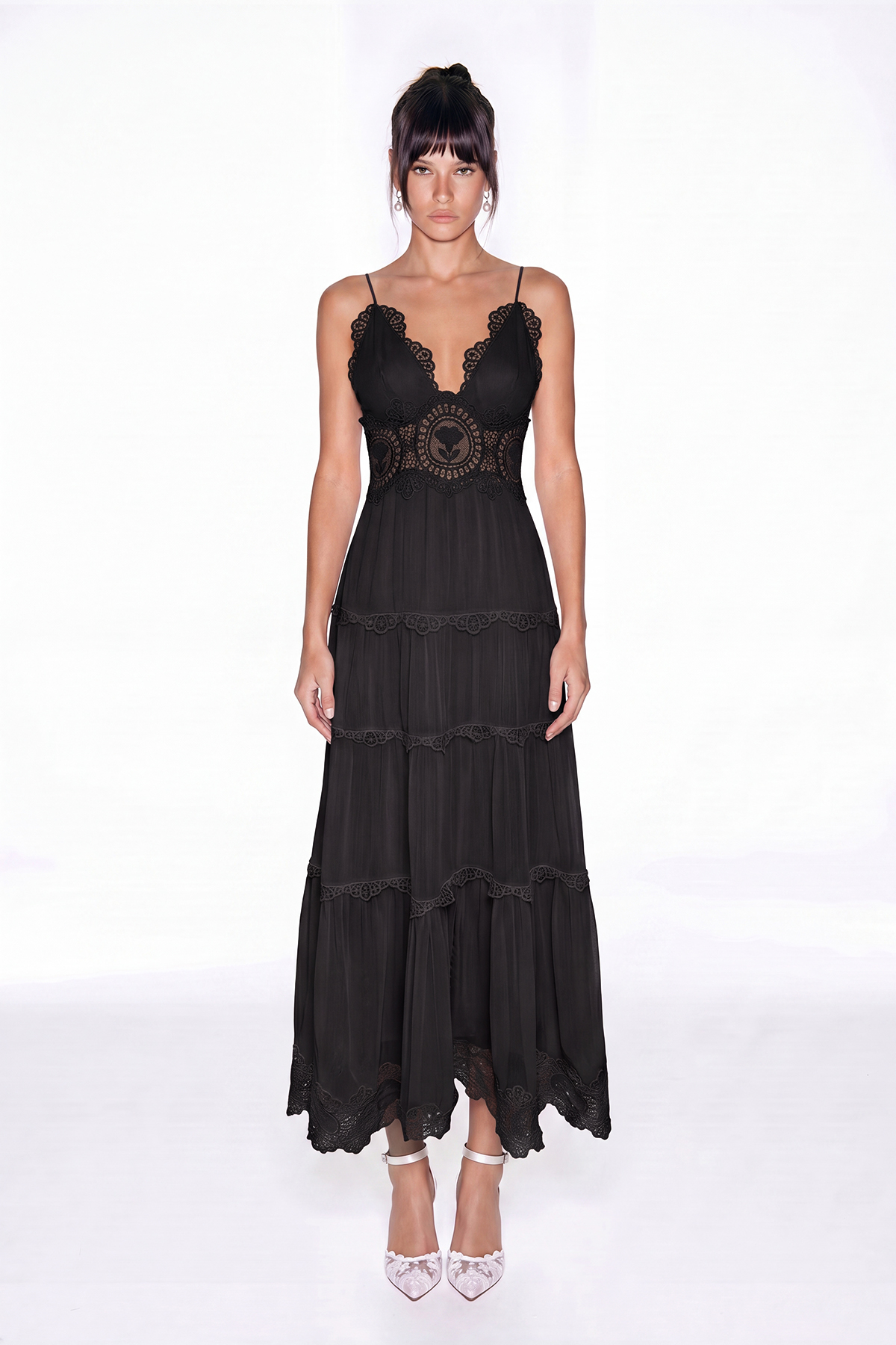 Hanieh V Neck  Lace Floral Maxi Dress