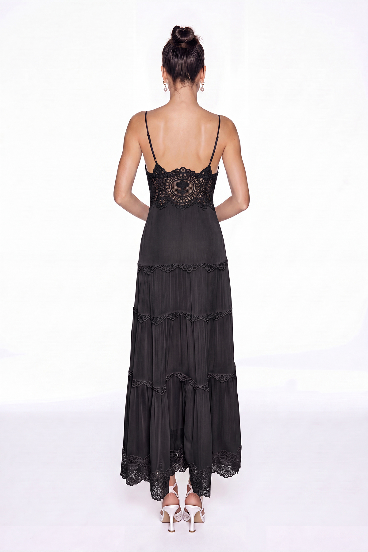 Hanieh V Neck  Lace Floral Maxi Dress