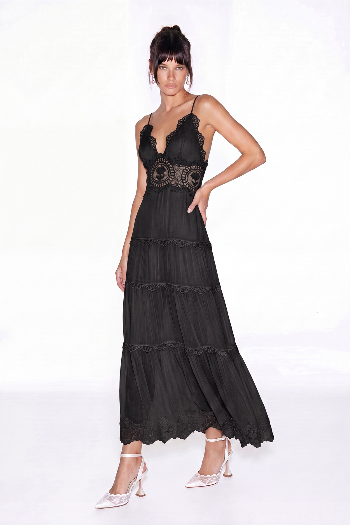 Hanieh V Neck  Lace Floral Maxi Dress