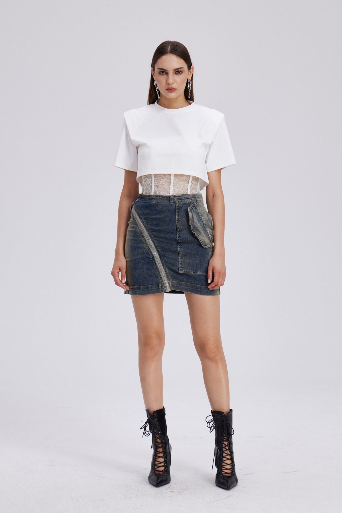 Hanna Zipper Denim Mini Skirt
