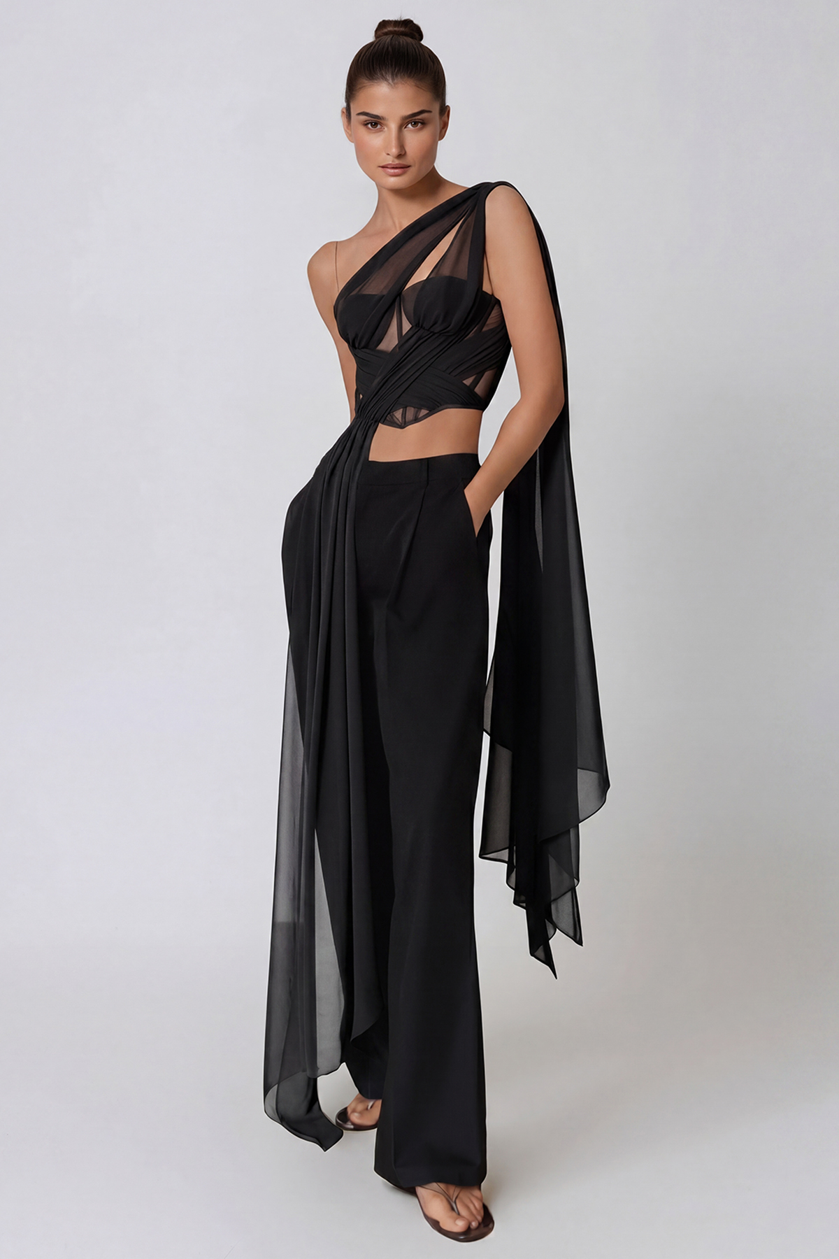 Hannes One Shoulder Mesh Crop Top