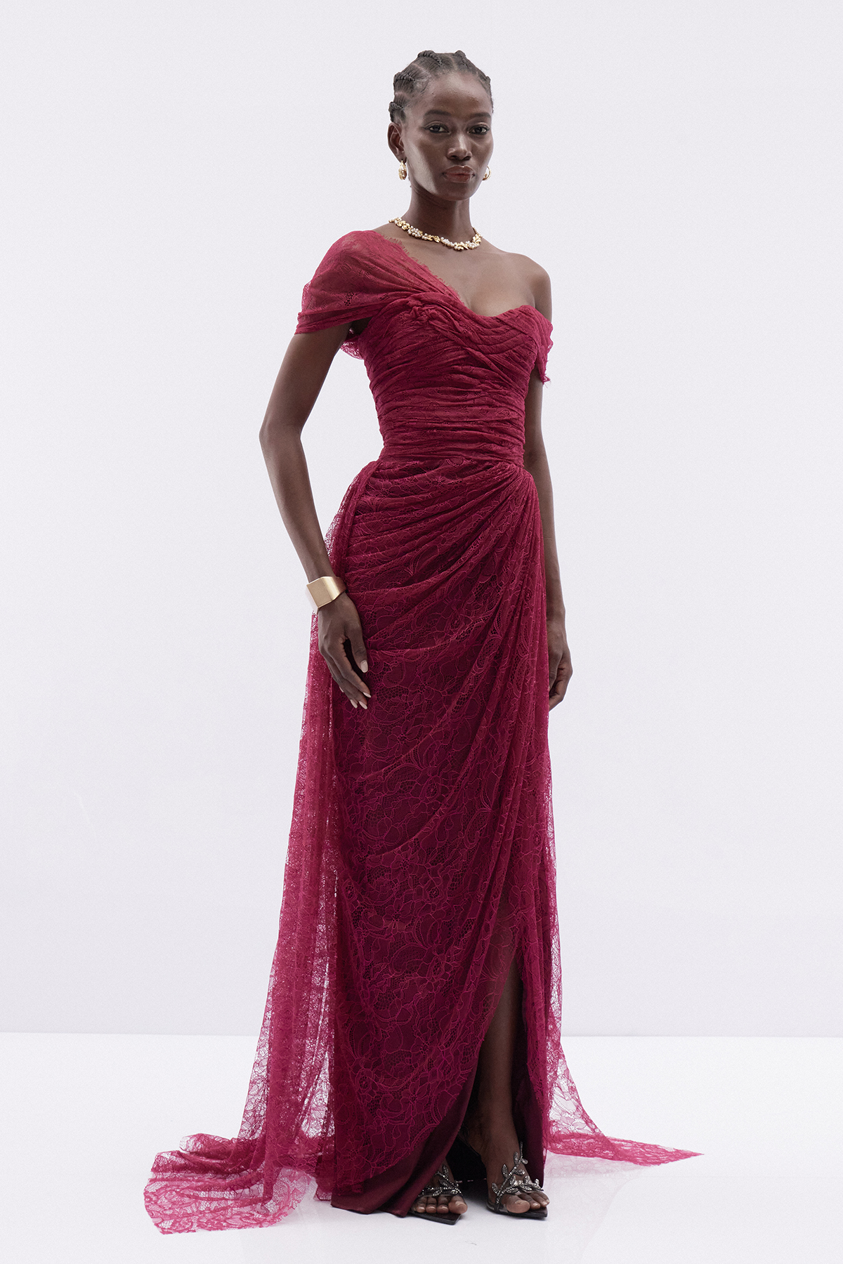 Hannie One Shoulder Ruch Maxi Dress