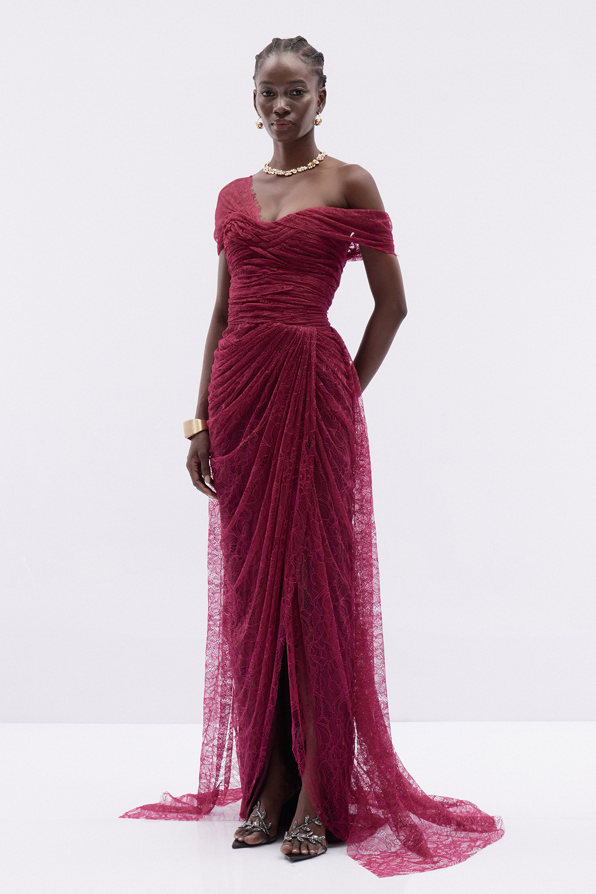 Hannie One Shoulder Ruch Maxi Dress