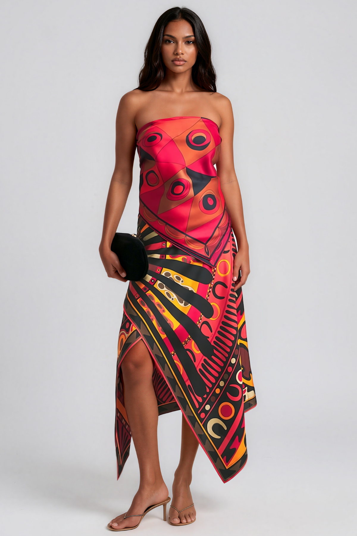 Hardmod Asymmetric Print Maxi Skirt