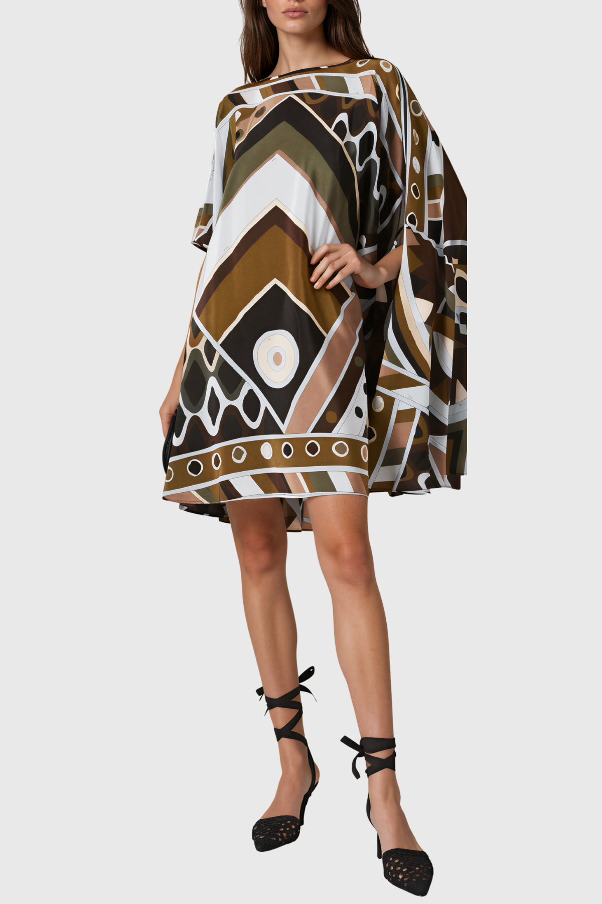 Hardmod Cape Sleeve Print Mini Dress