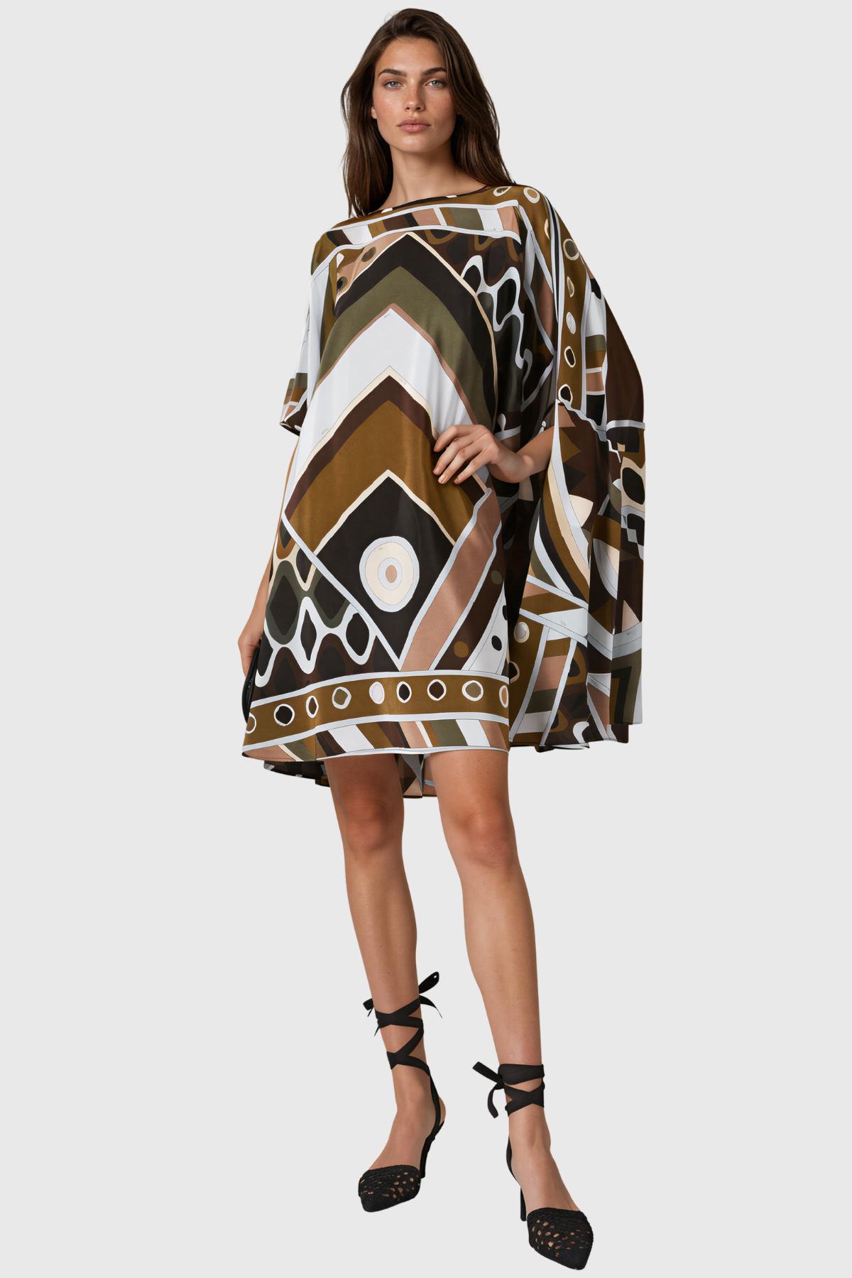 Hardmod Cape Sleeve Print Mini Dress