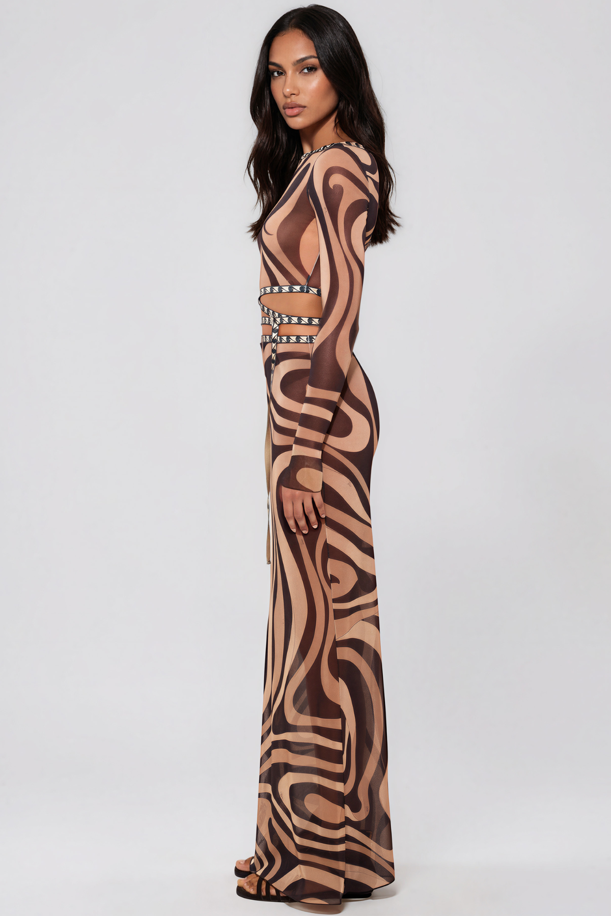 Hardmod Crop Print Skirt Set In Light Brown