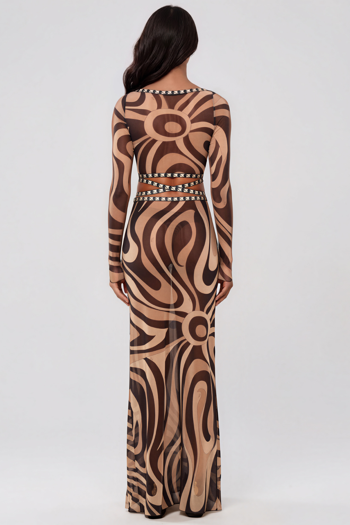 Hardmod Crop Print Skirt Set In Light Brown