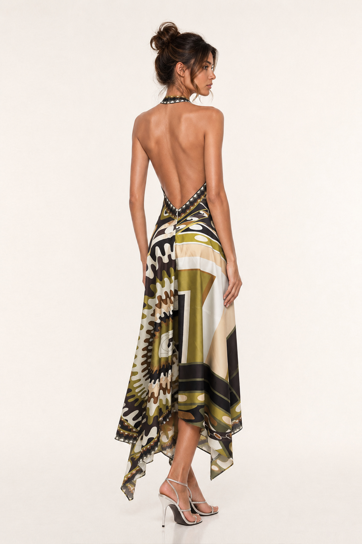 Hardmod Halter Neck Print Asymmetric Maxi Dress