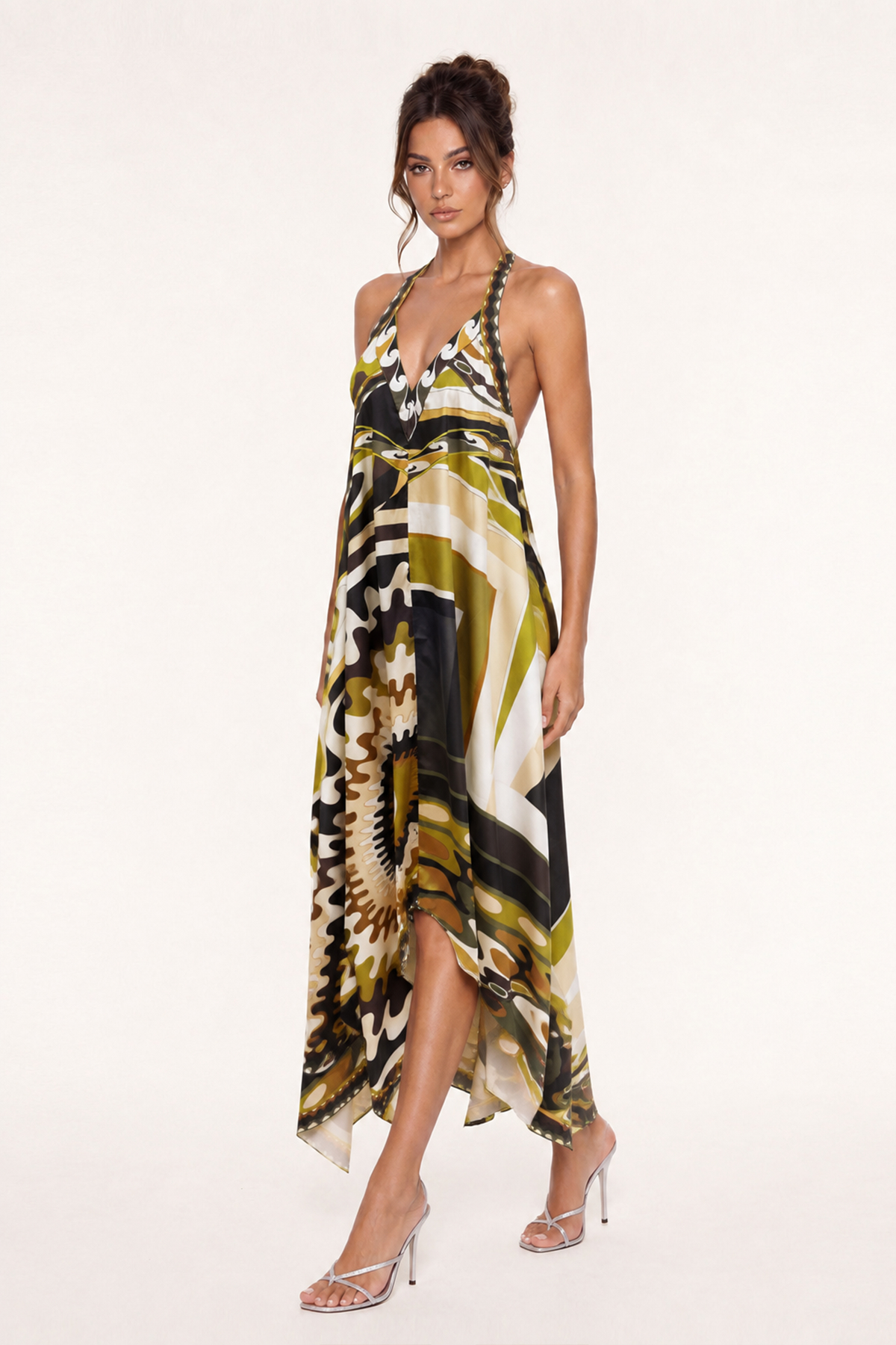 Hardmod Halter Neck Print Asymmetric Maxi Dress