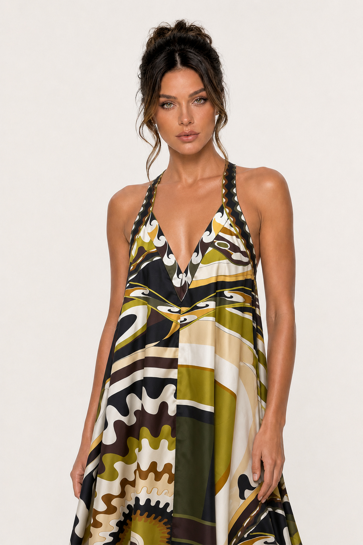 Hardmod Halter Neck Print Asymmetric Maxi Dress