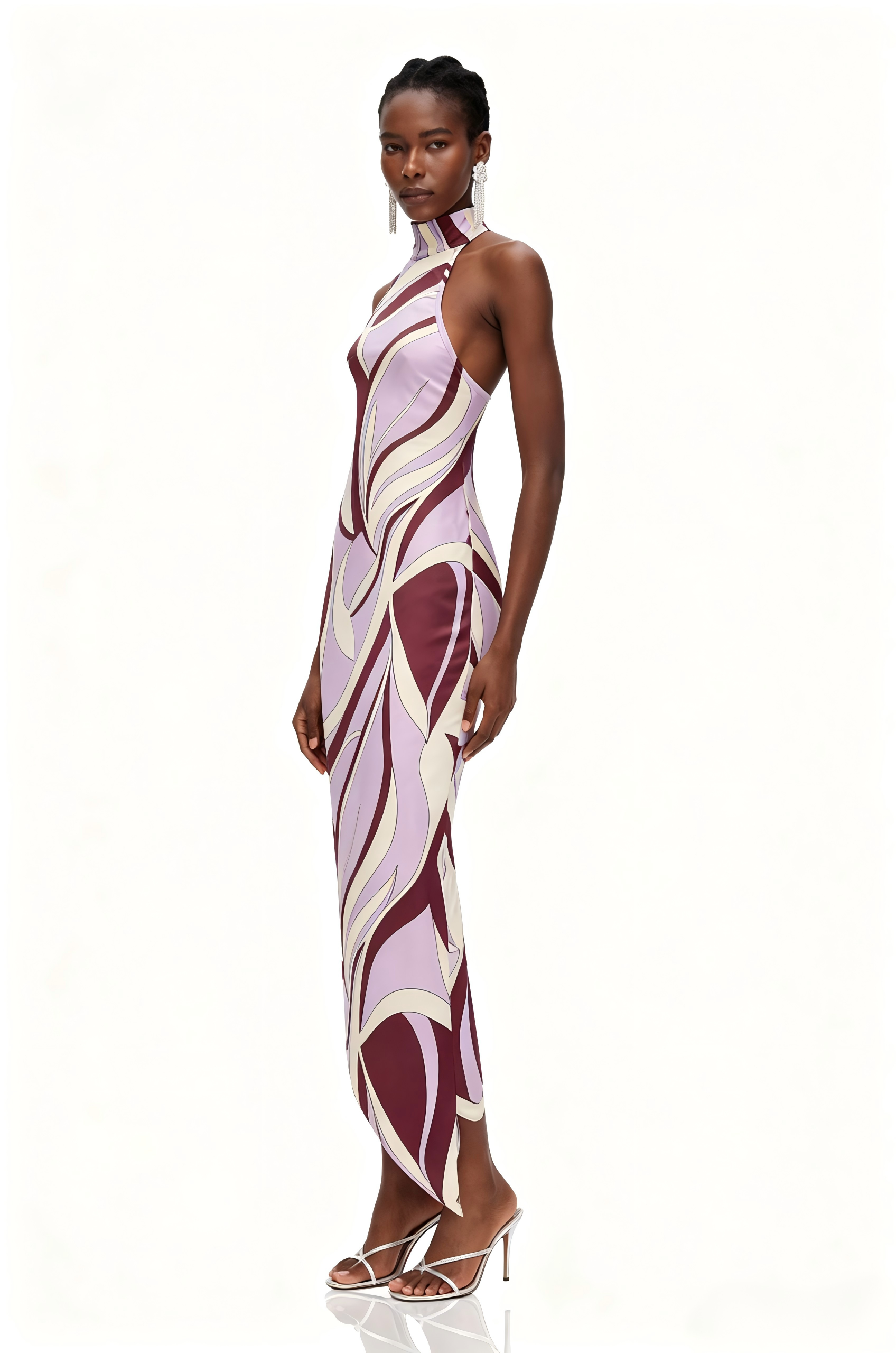 Hardmod Halter Neck Print Asymmetric Midi Dress