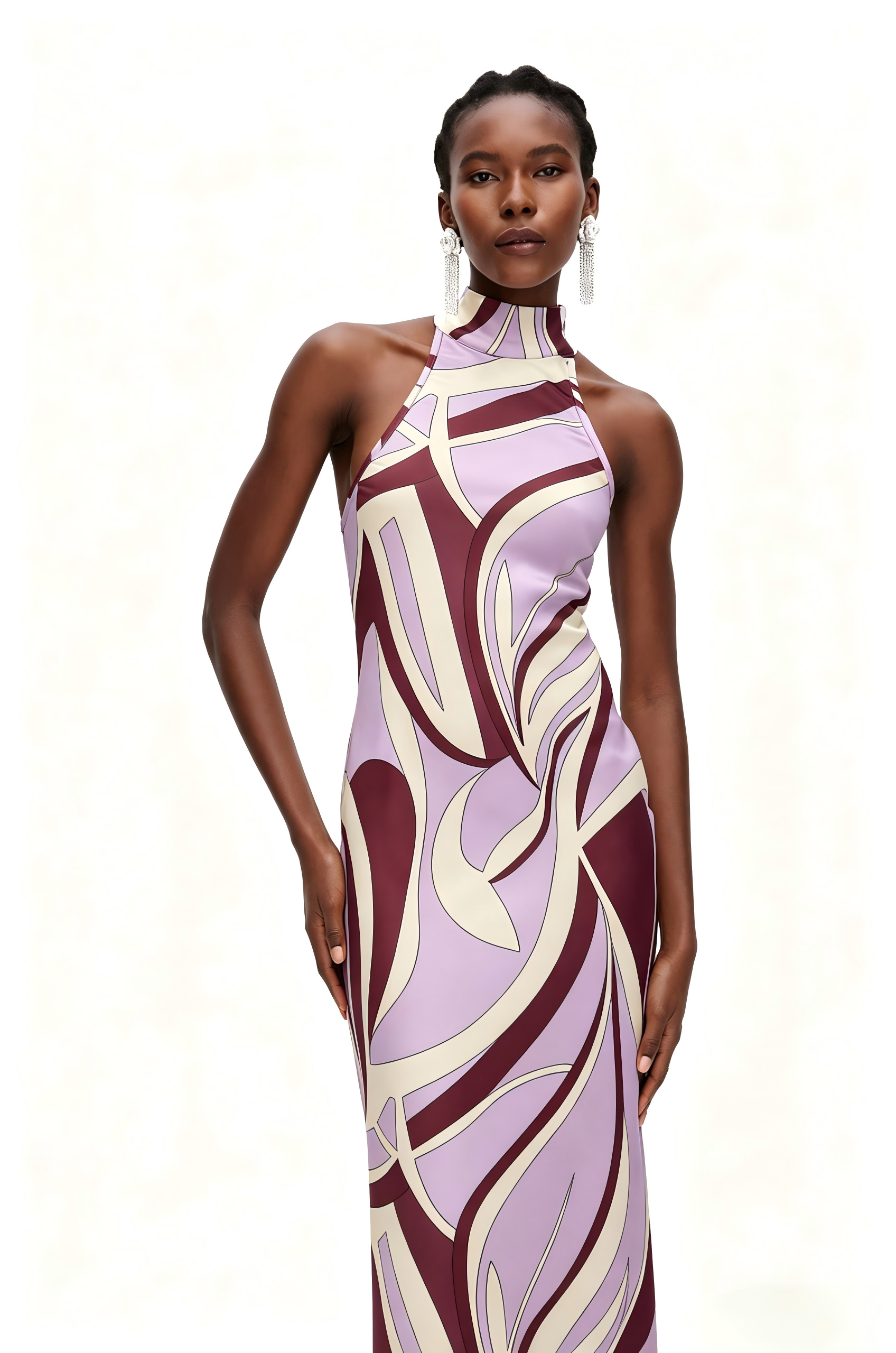 Hardmod Halter Neck Print Asymmetric Midi Dress