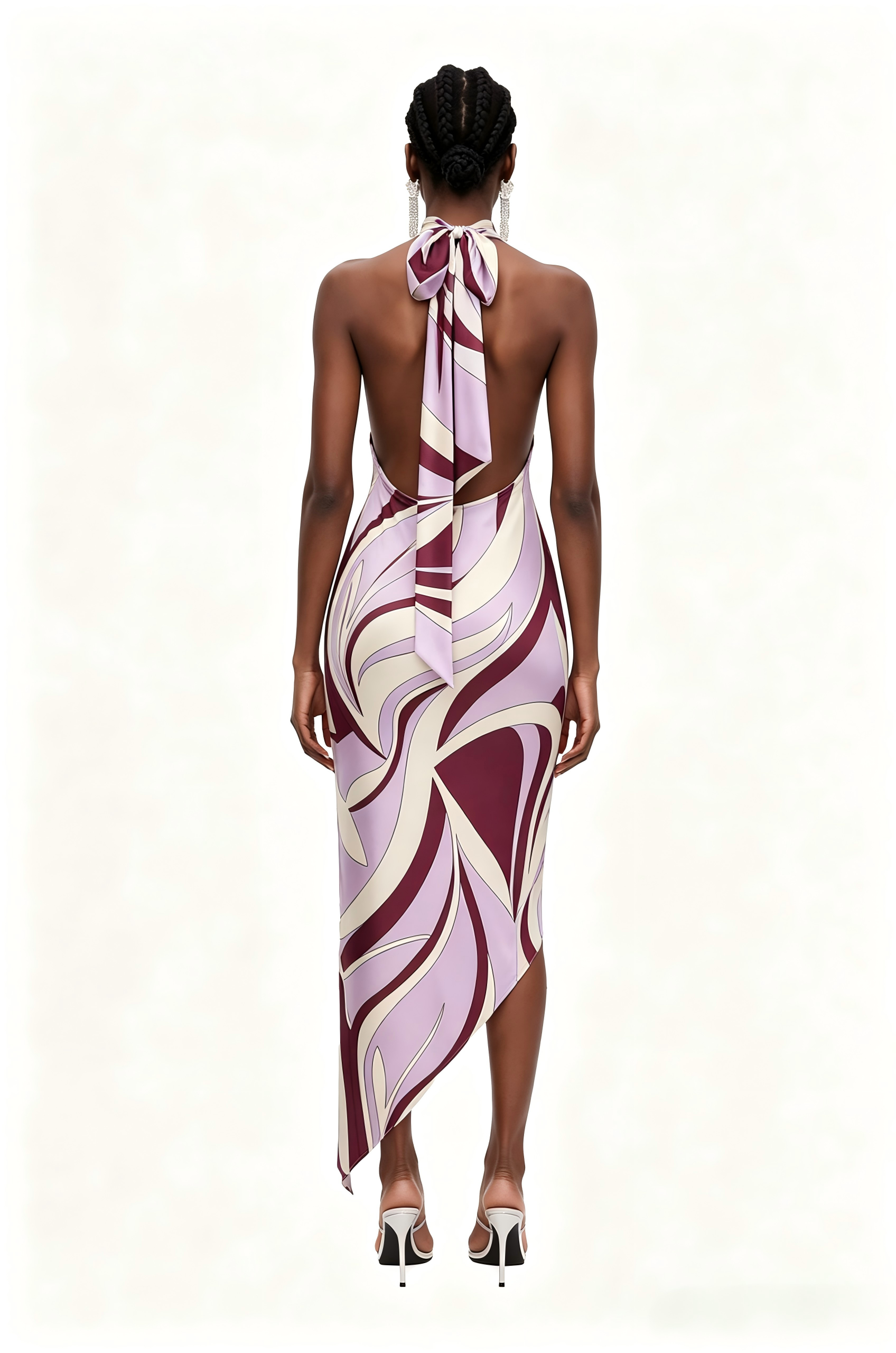 Hardmod Halter Neck Print Asymmetric Midi Dress