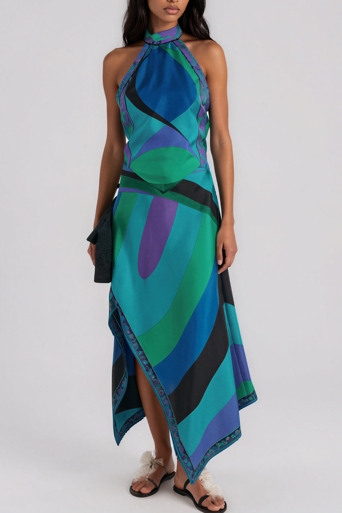 Hardmod Halter Neck Print Asymmetric Skirt Set