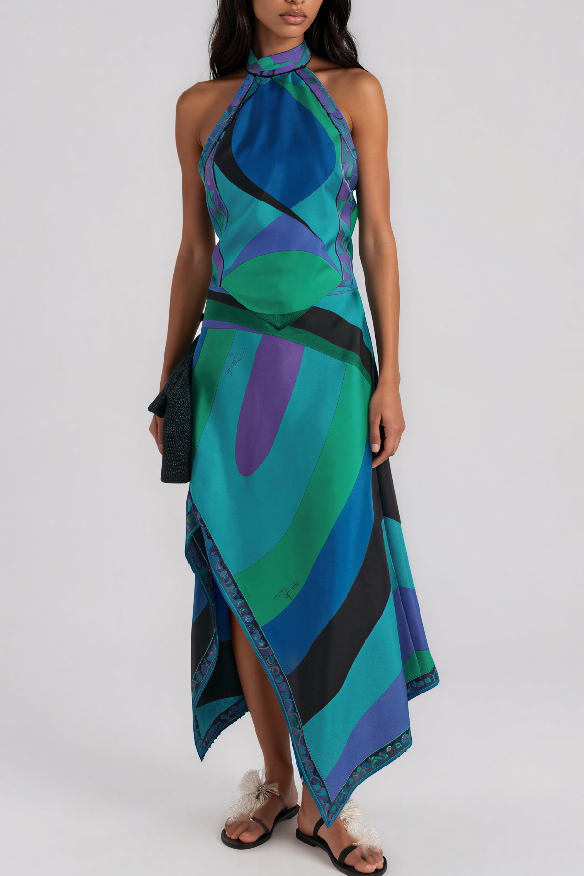 Hardmod Halter Neck Print Asymmetric Skirt Set