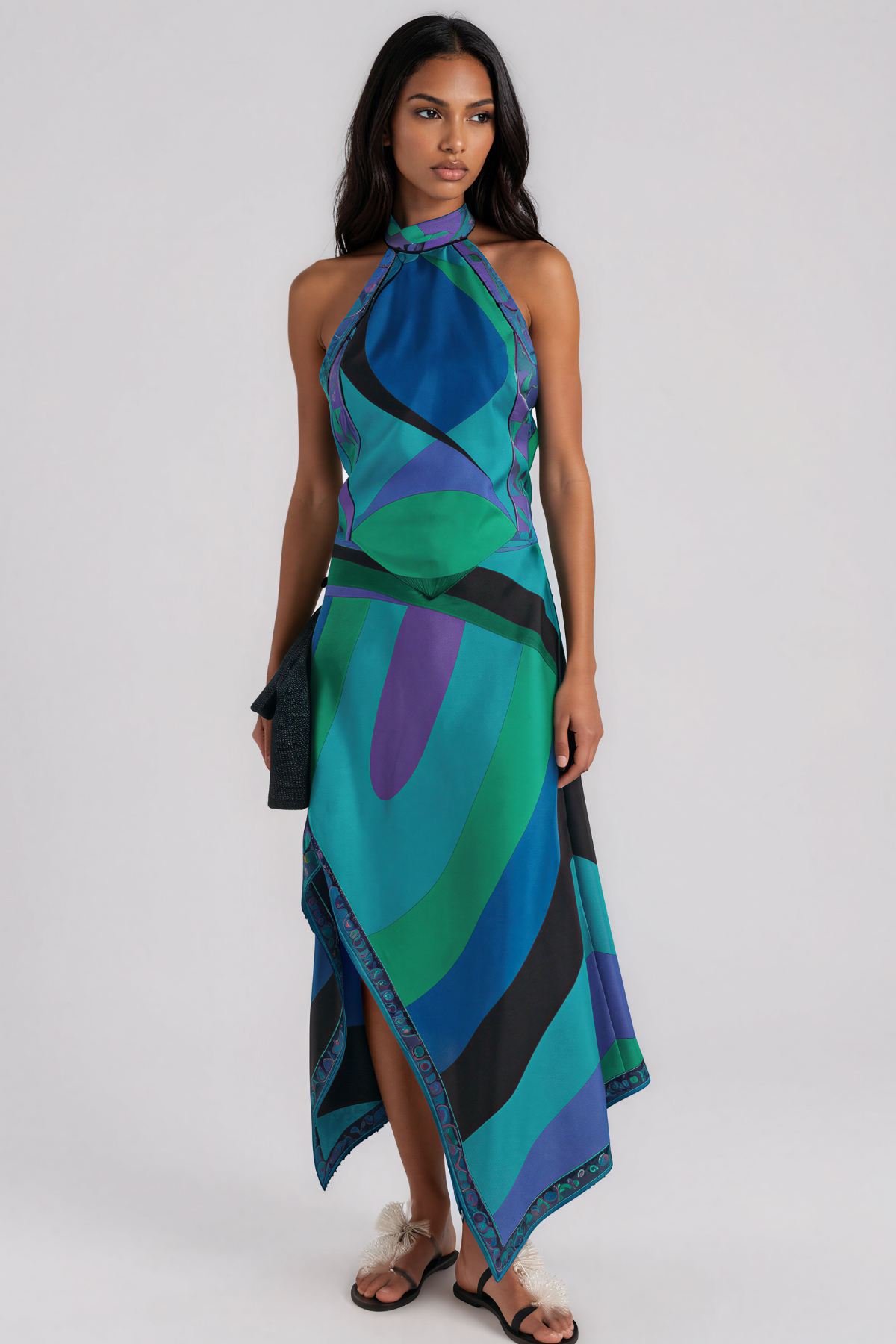 Hardmod Halter Neck Print Asymmetric Skirt Set