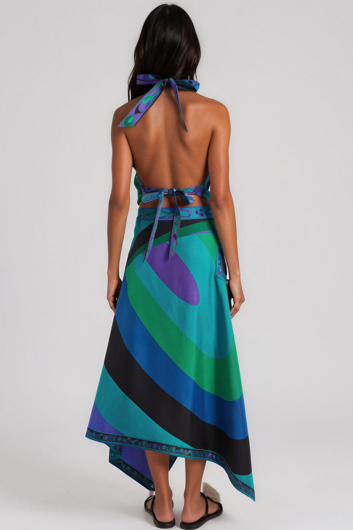 Hardmod Halter Neck Print Asymmetric Skirt Set