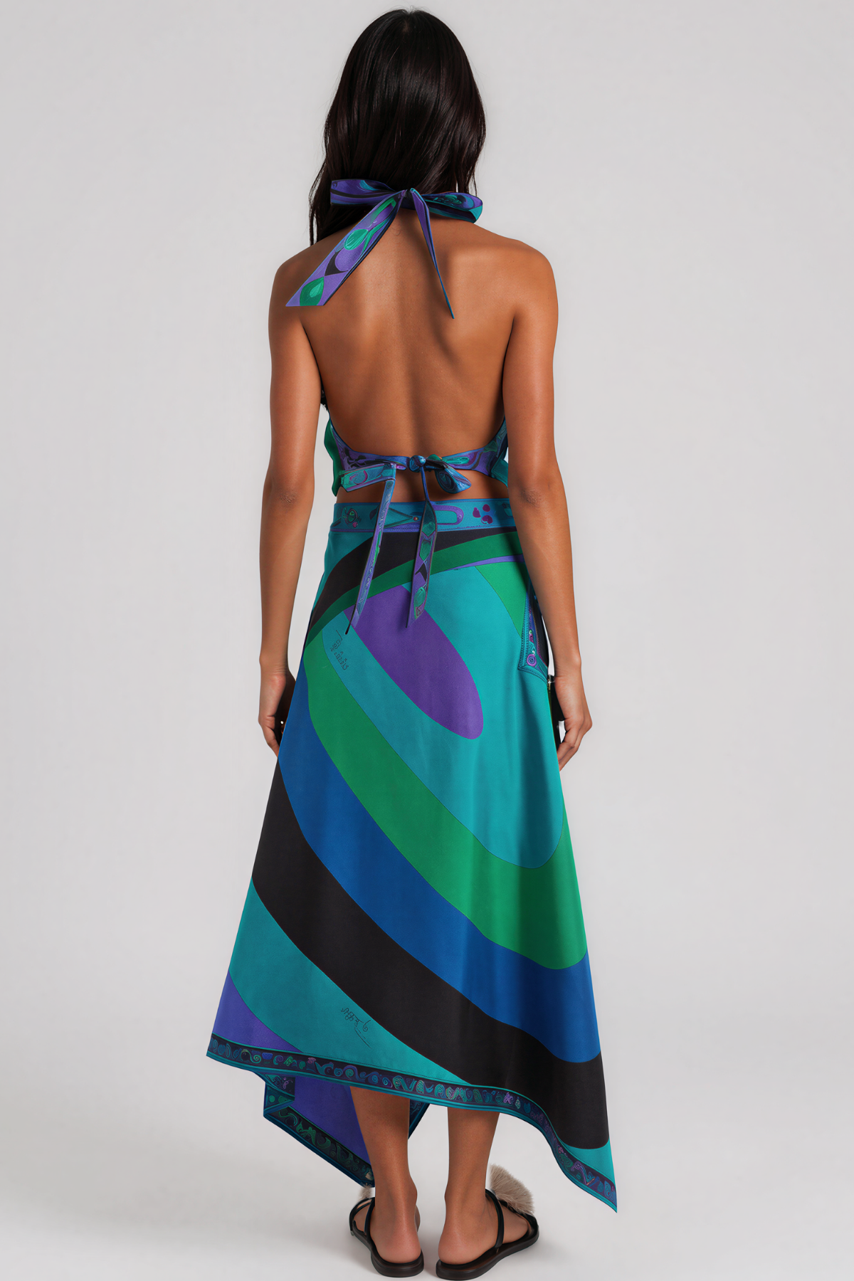 Hardmod Halter Neck Print Asymmetric Skirt Set