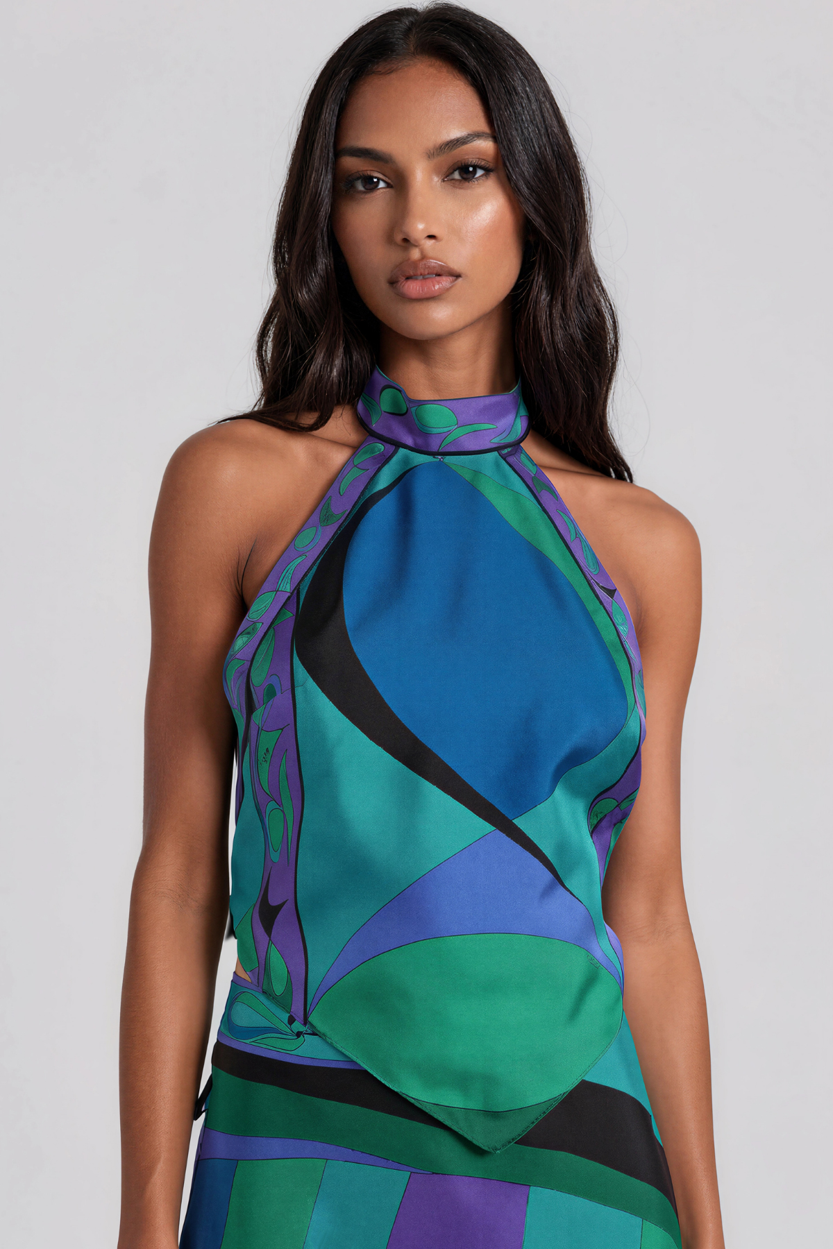 Hardmod Halter Neck Print Asymmetric Skirt Set