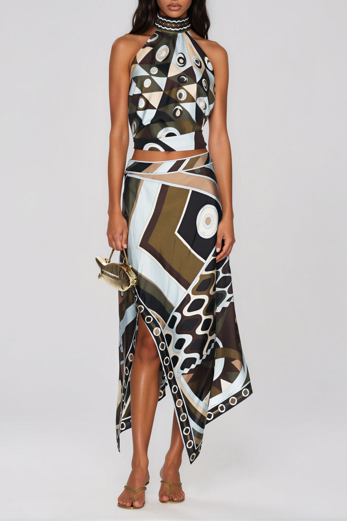 Hardmod Halter Neck Print Split Skirt Set