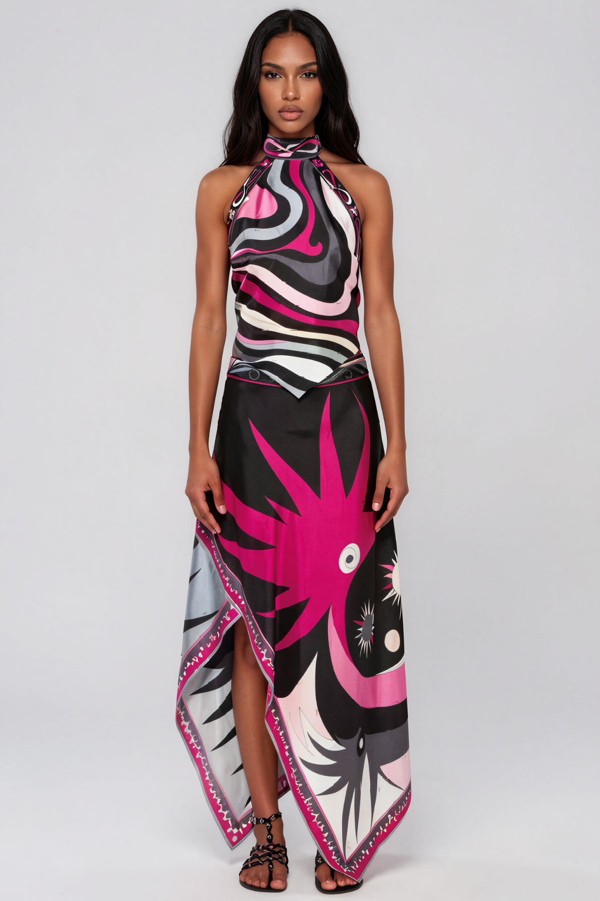 Hardmod Halter Neck Print Split Skirt Set