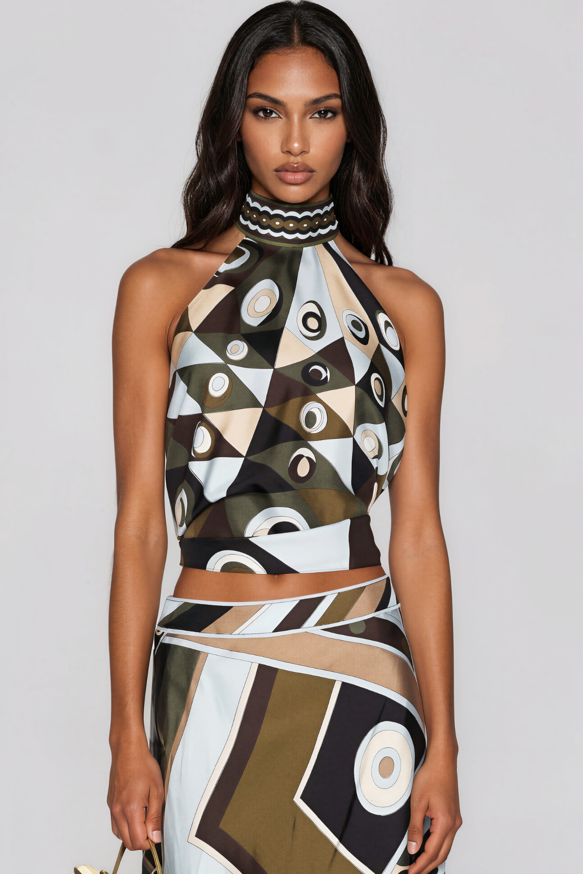Hardmod Halter Neck Print Split Skirt Set