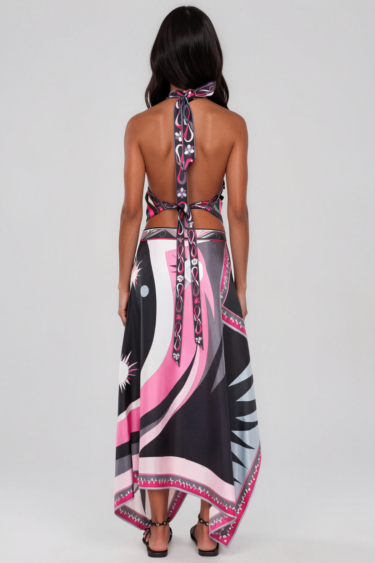Hardmod Halter Neck Print Split Skirt Set