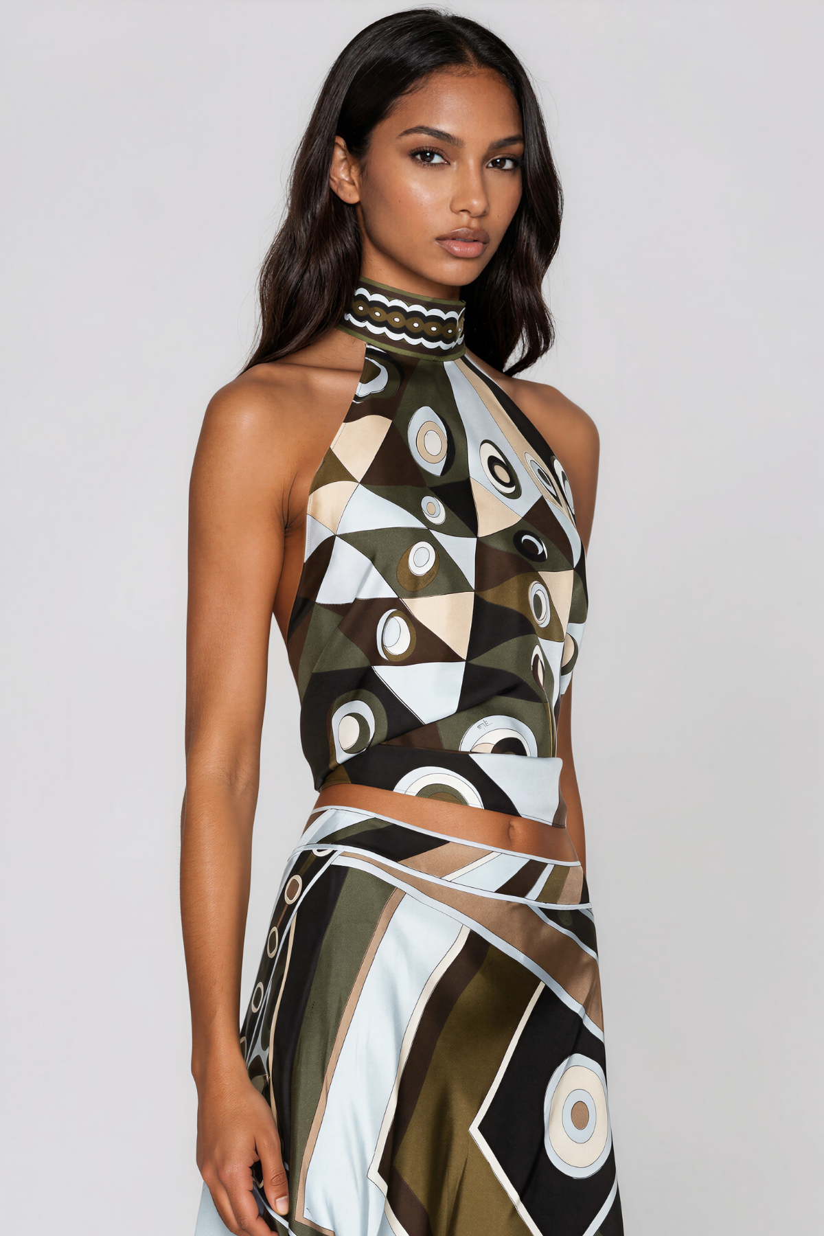 Hardmod Halter Neck Print Split Skirt Set
