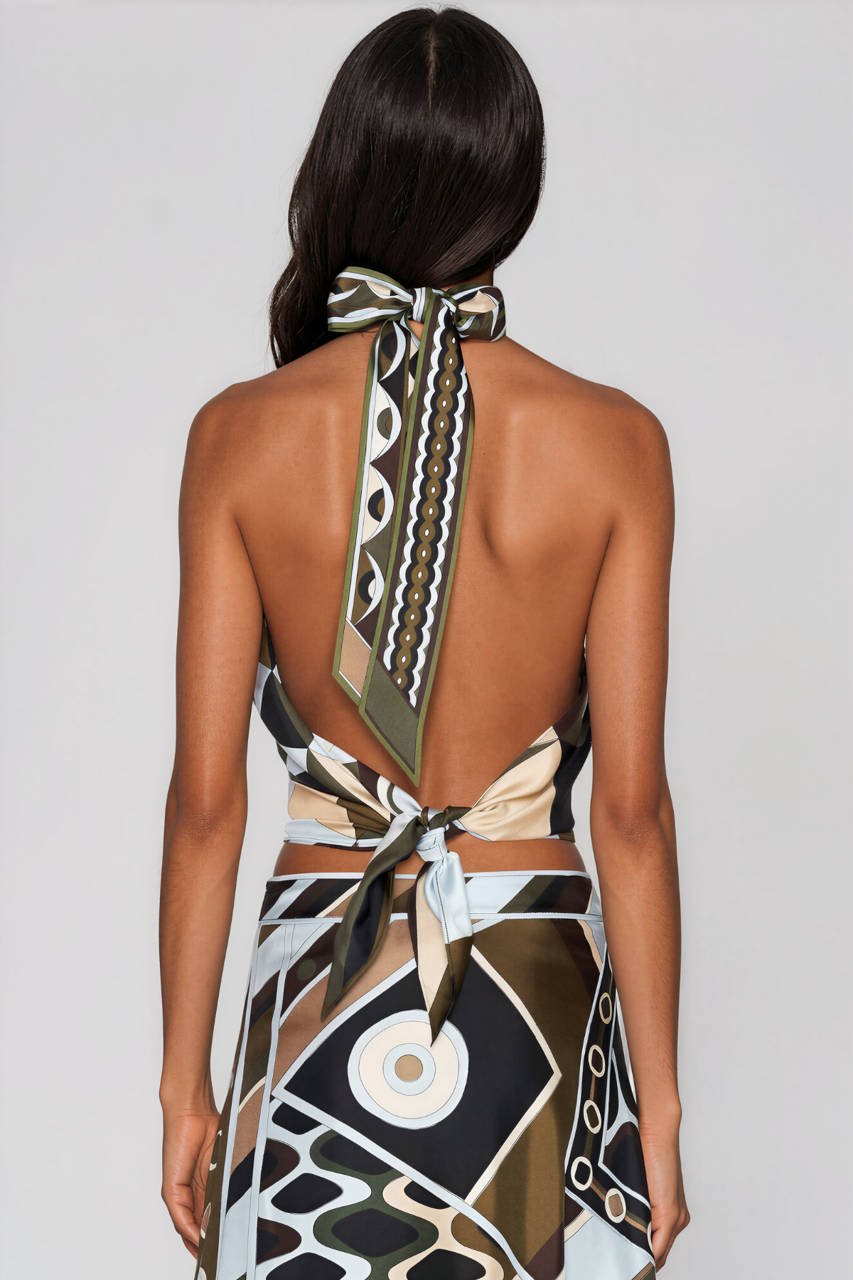 Hardmod Halter Neck Print Split Skirt Set