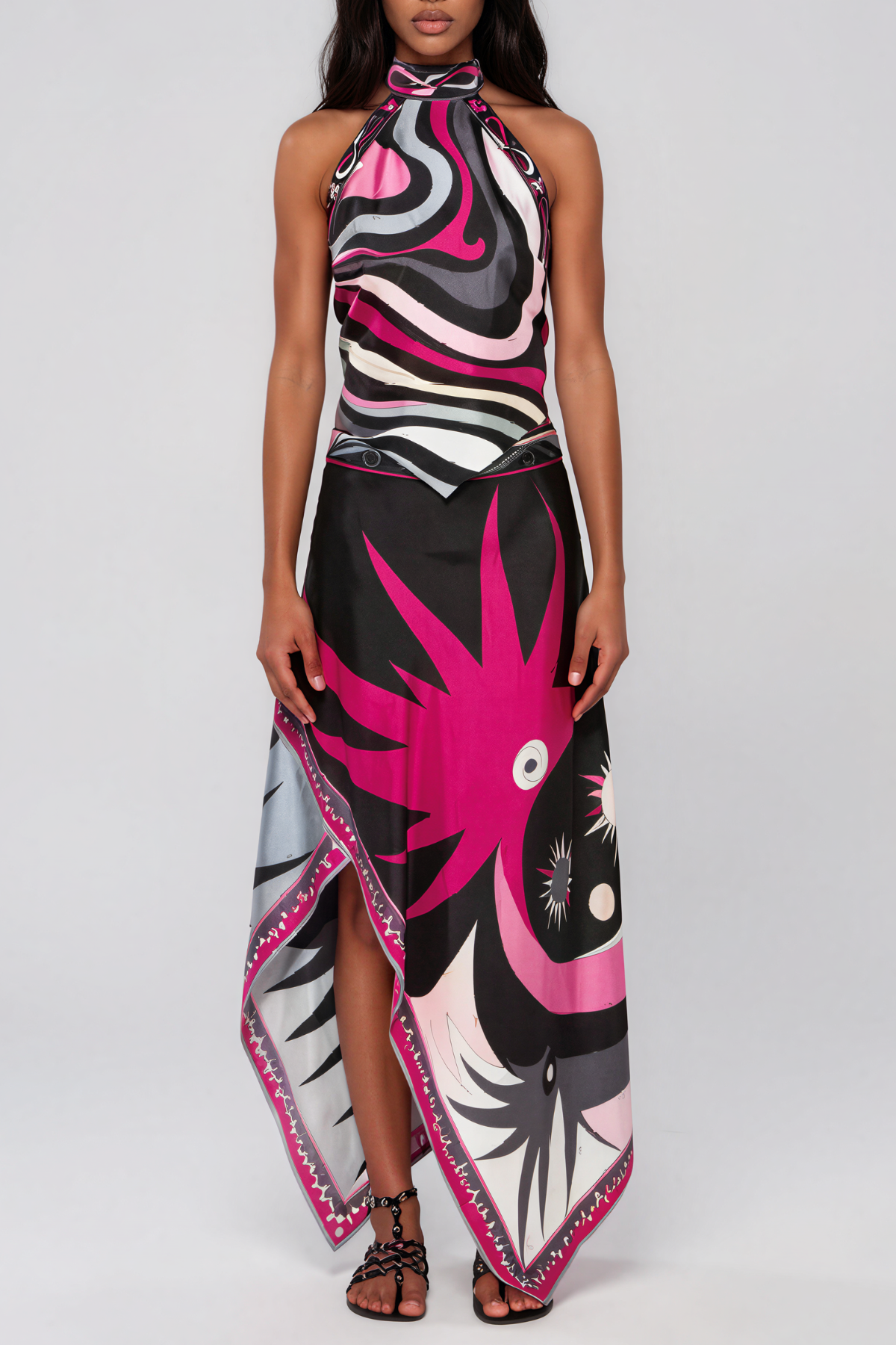 Hardmod Halter Neck Print Split Skirt Set