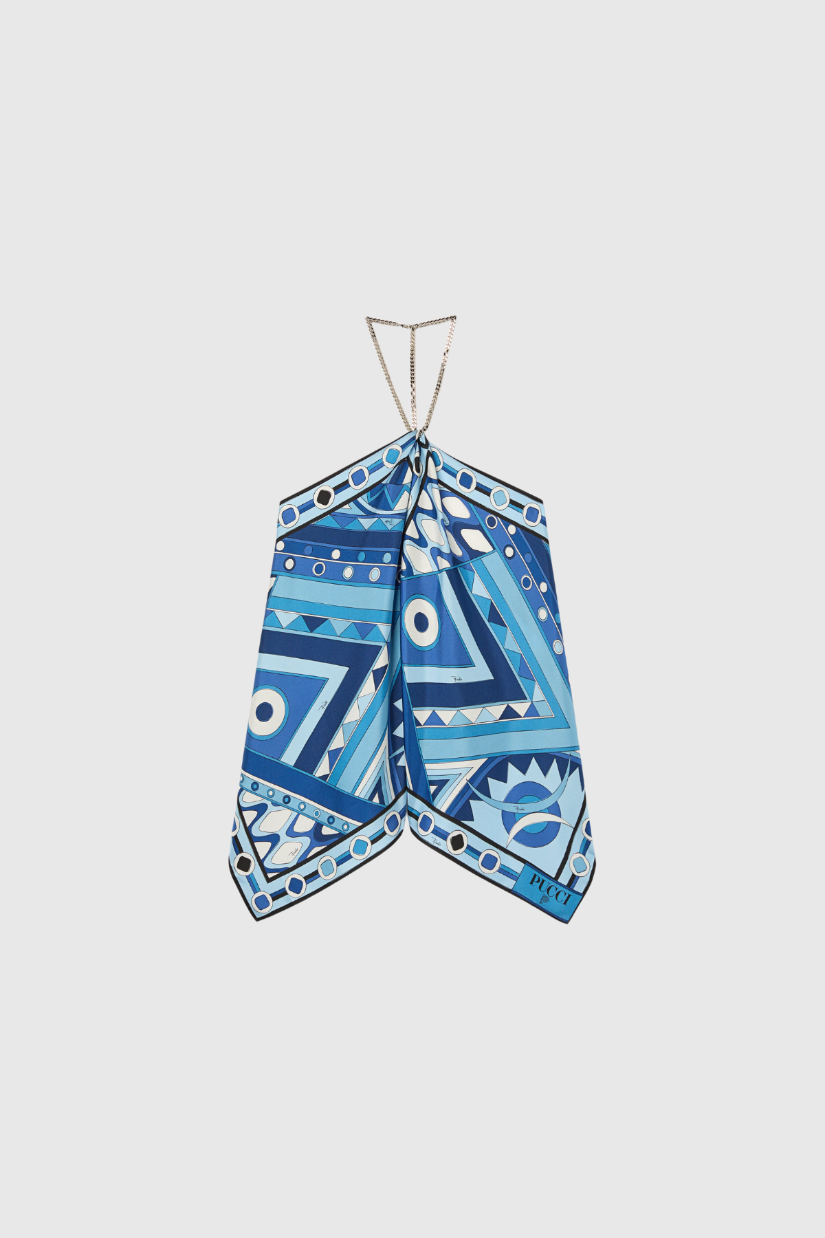 Hardmod Halter Neck Print Top In Blue