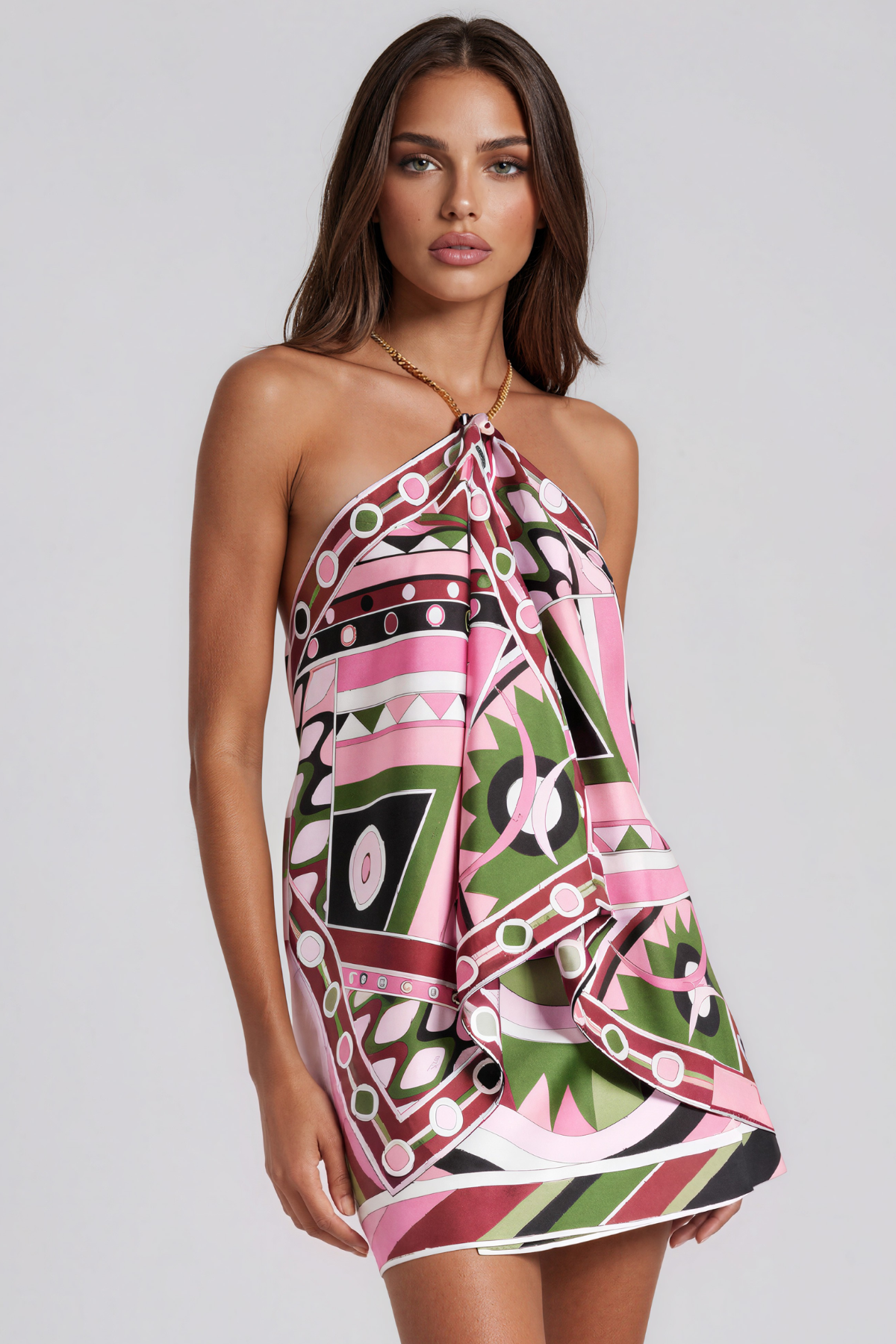 Hardmod Halter Neck Print Top In Pink